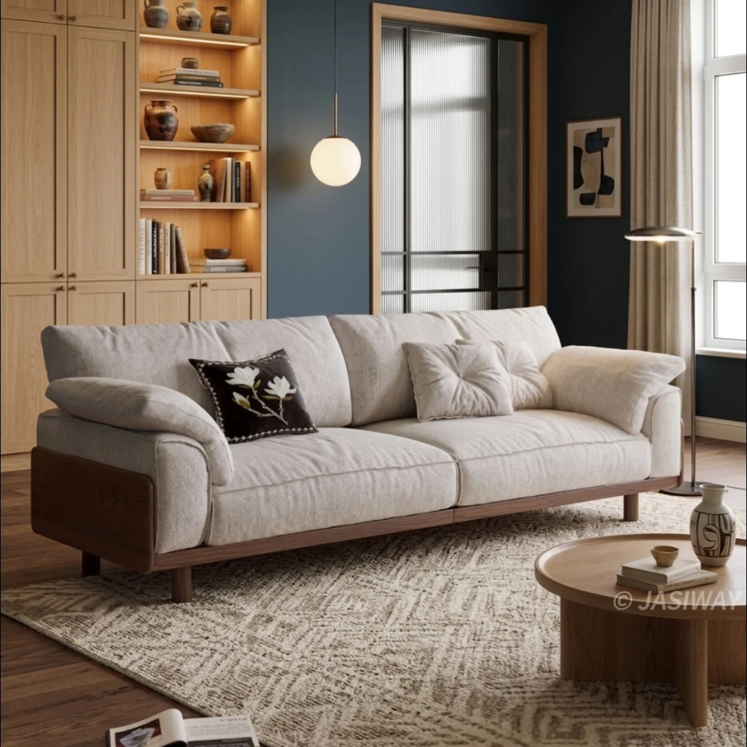 NÓVORA CASA Piel de grano superior sofá| mediados siglo Moderno 3-plazas sofá con Madera maciza soporte- genuino piel Sala muebles