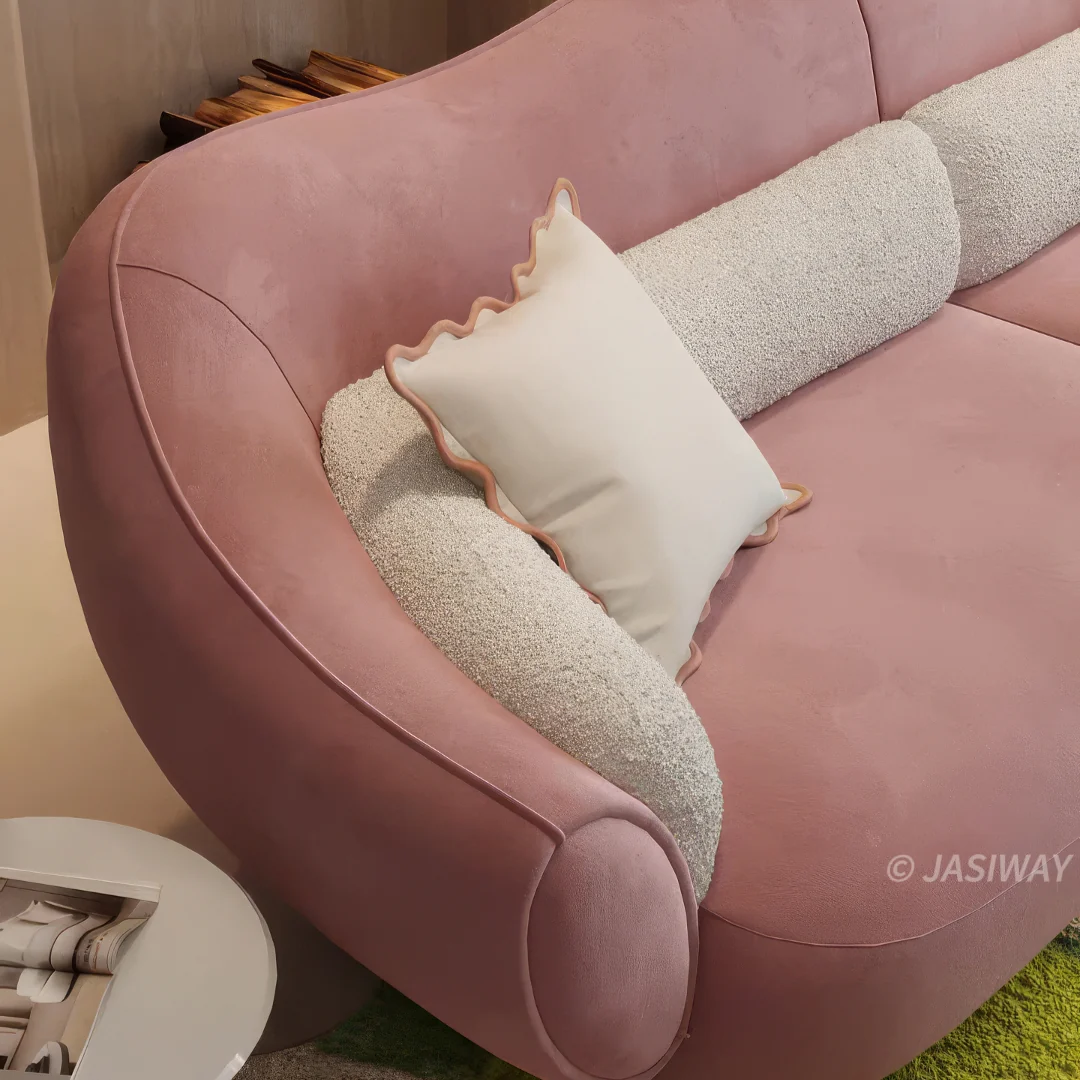 RINGCHEN rosa pálido Rosa Curvo nube sofá con escultórico Shell inspirado silueta| Moderno De lujo profundo asiento Tapizado sofá para de diseñador Sala