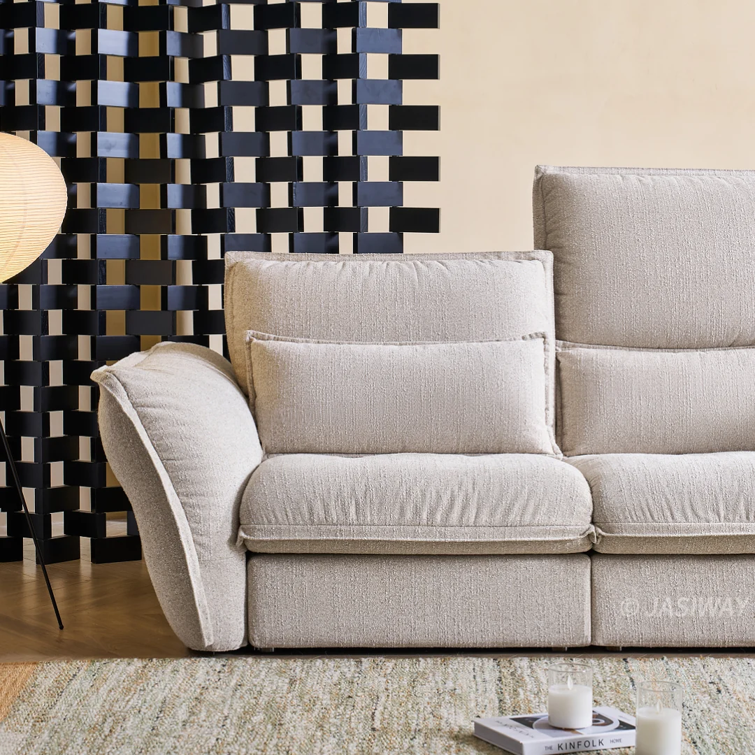 JASIWAY tela sofá con Ajustable reposacabezas| profundo asiento cómodo sofá para Sala, Minimalista Japandi estilo 3-plazas sofá