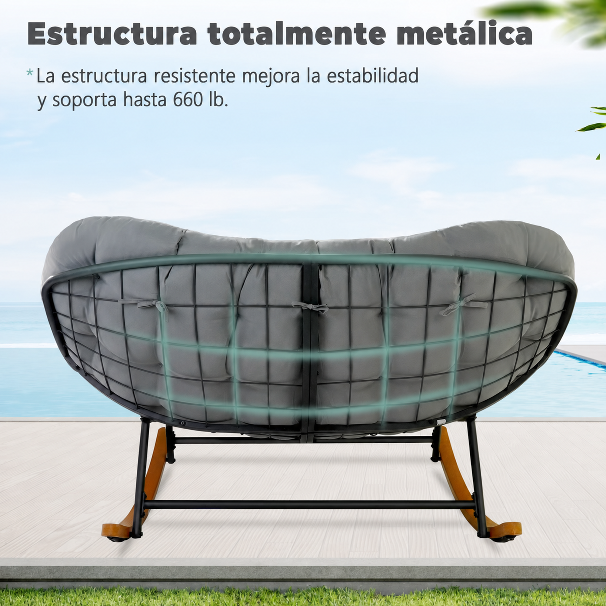 AuraNest mecedora Papasan doble con cojín de 6 pulgadas