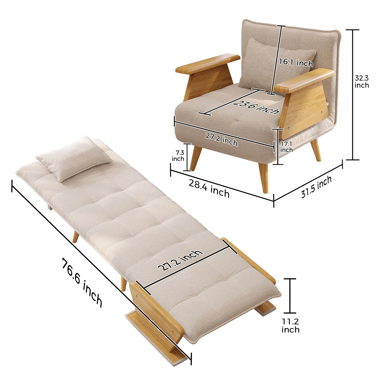 NÓVORA CASA 3-en-1 plegable sofá sillón cama con reposabrazos– 3 tamaños disponible