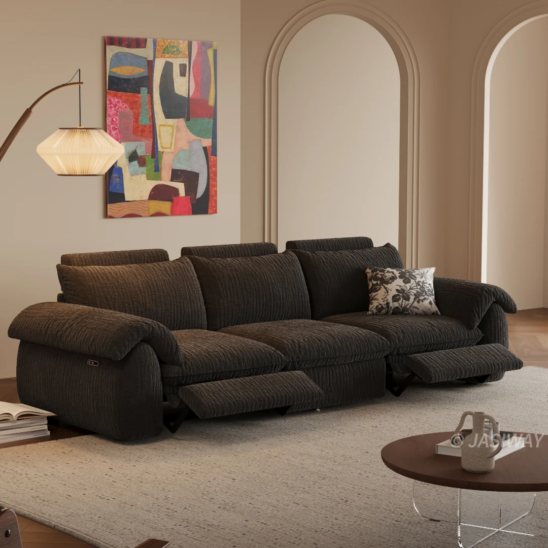 JASIWAY eléctrico Reclinable sofá con Ajustable reposapiés & acolchado Chenilla tela| 3-asiento eléctrico reclinable sofá para Sala confort