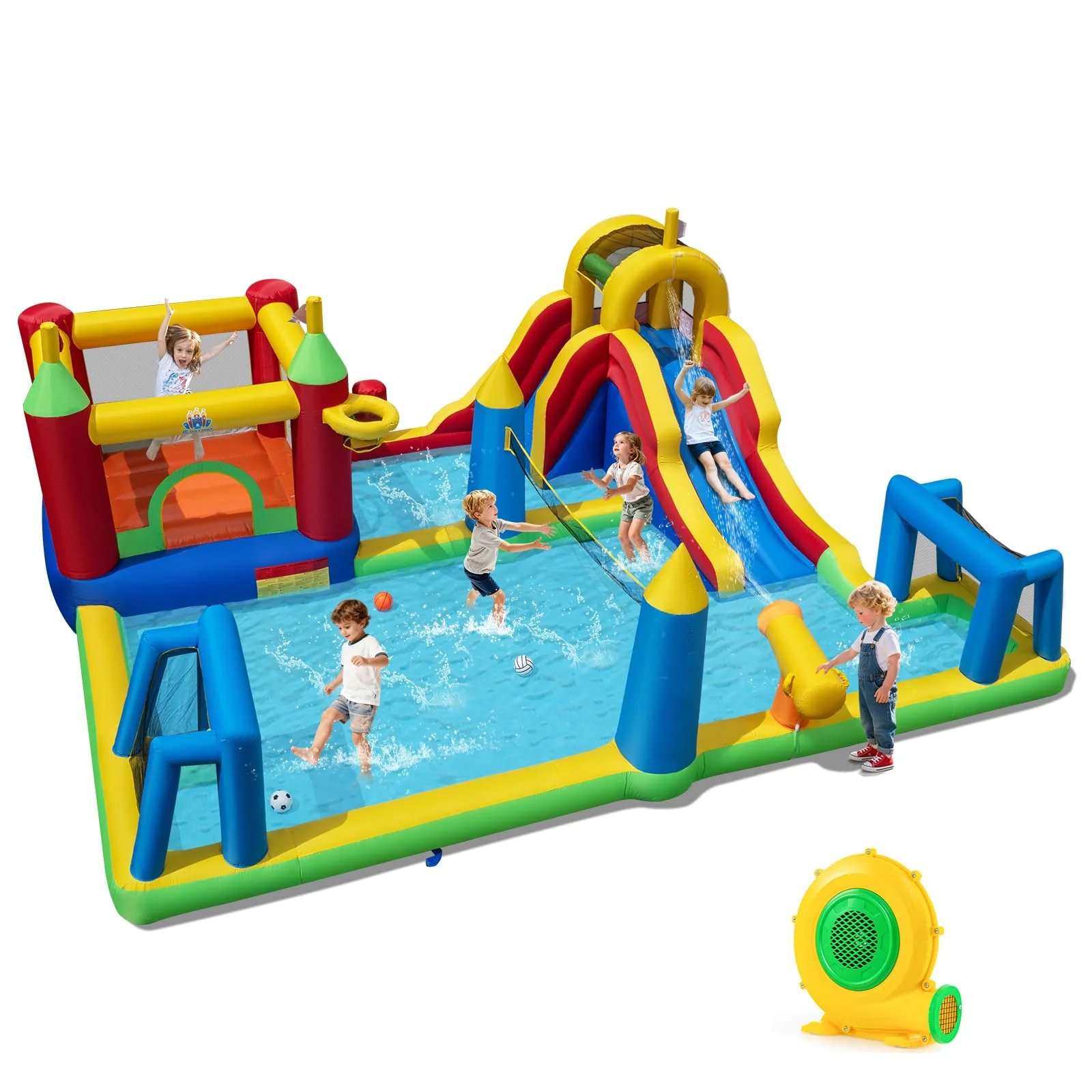 BOUNTECH 9-in-1 Inflatable Water Slide Park Water Jump Castle