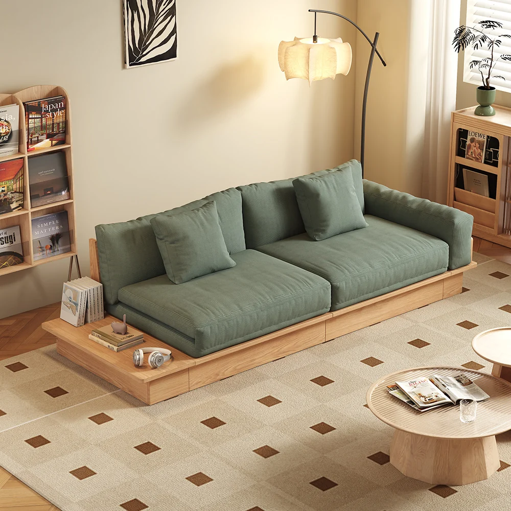 NÓVORA CASA piso plataforma madera estructura Sofá cama– de doble cara reposabrazos, pana o lino mezcla tapizado