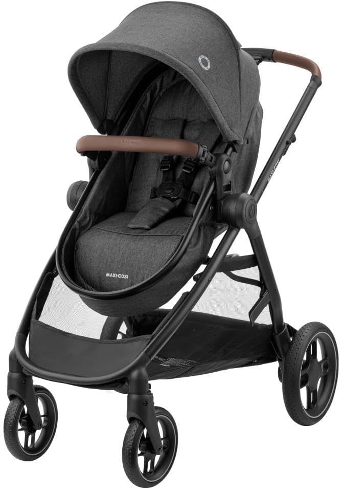 Maxi-Cosi Zelia S Trio Wielofunkcyjny Wózek Dziecięcy 3w1, 0–4 Lata, do 22 kg, Składany, Kompakt i Odchylany Wózek Spacerowy z Fotelik Samochodowy CabrioFix S i-Size i Torbą z Akcesoriami, Szary