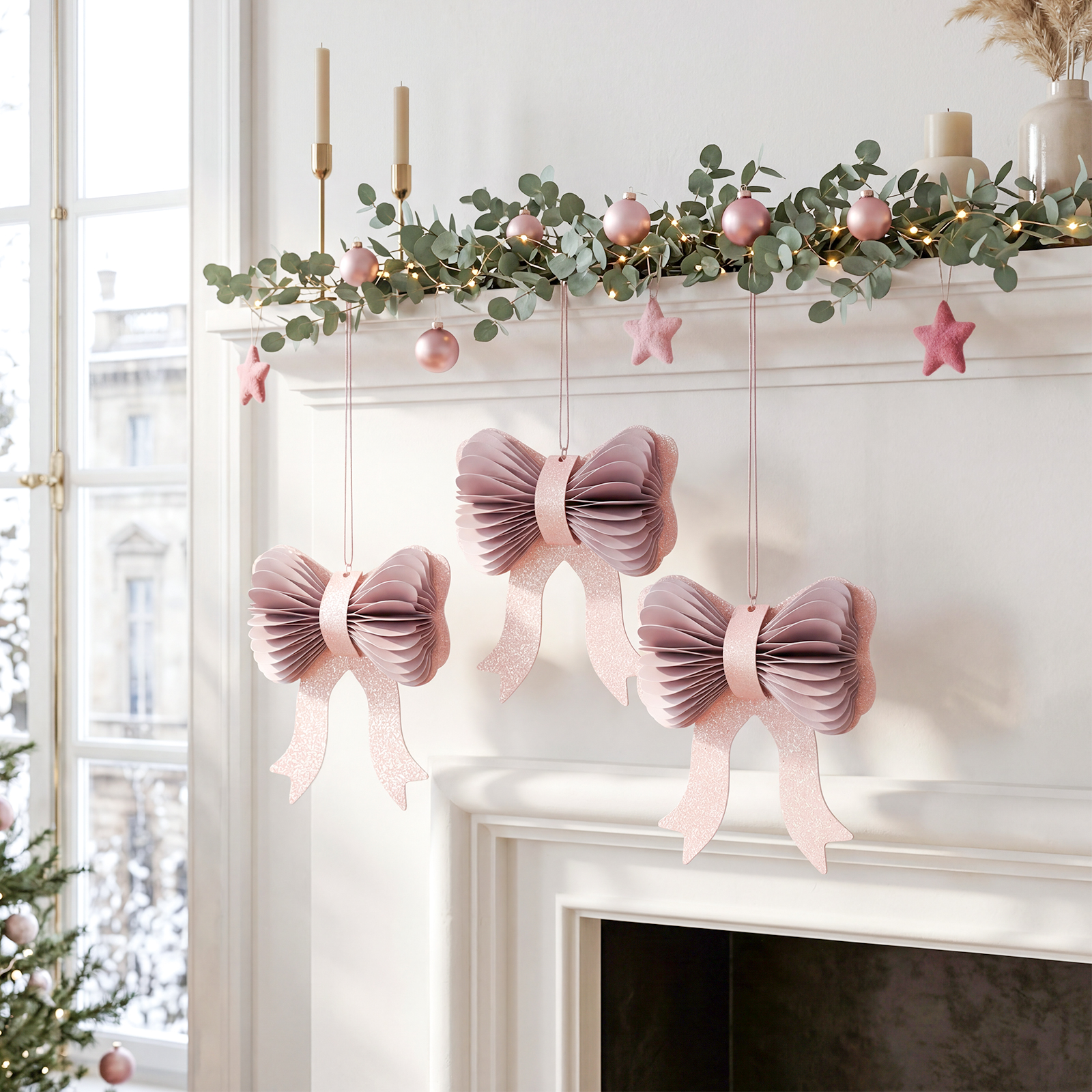 Christmas Honeycomb Bow Ornament for Tree Decoration