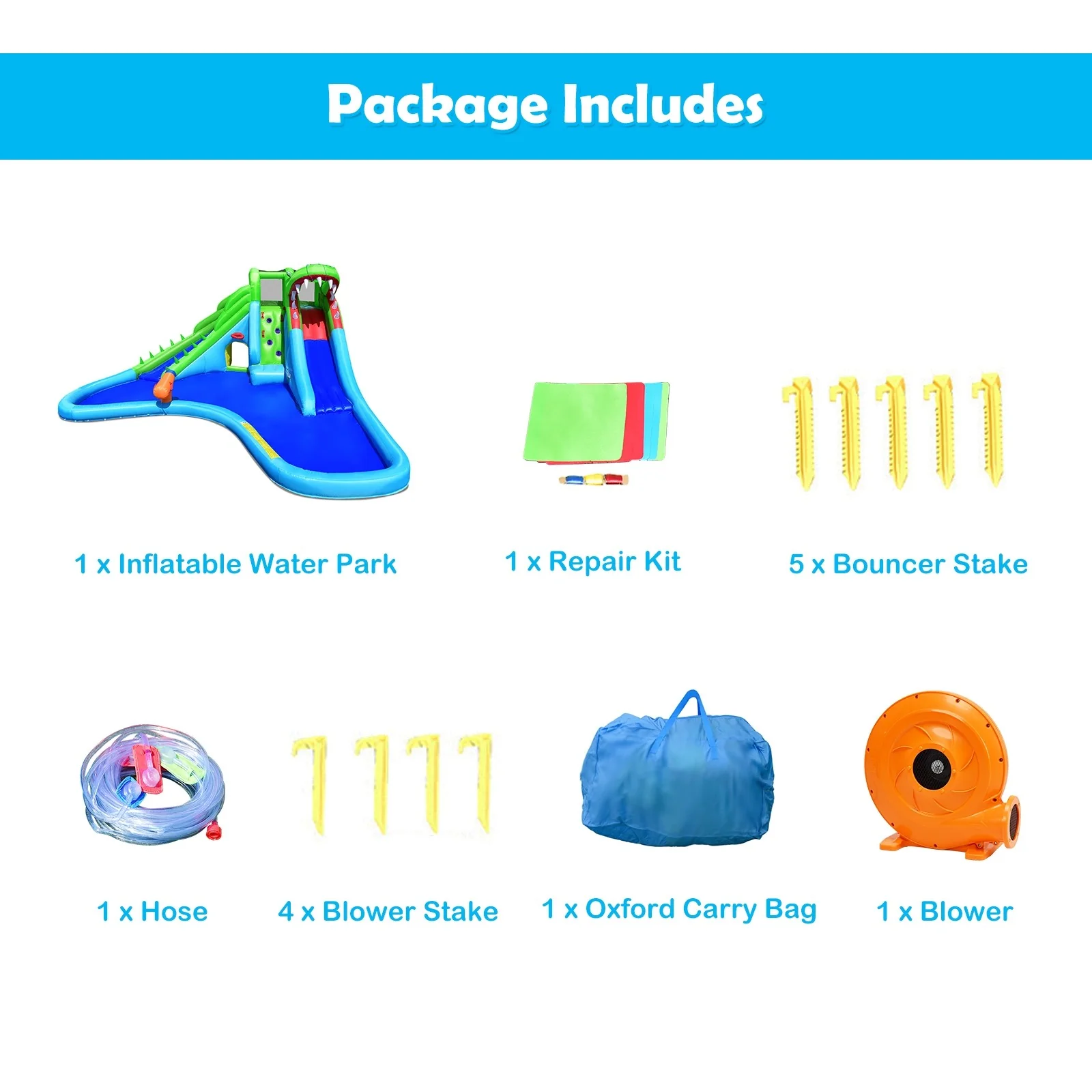 Costzon Inflatable Water Slide, Giant 7 in 1 Crocodile Water Park w/ Double Slides