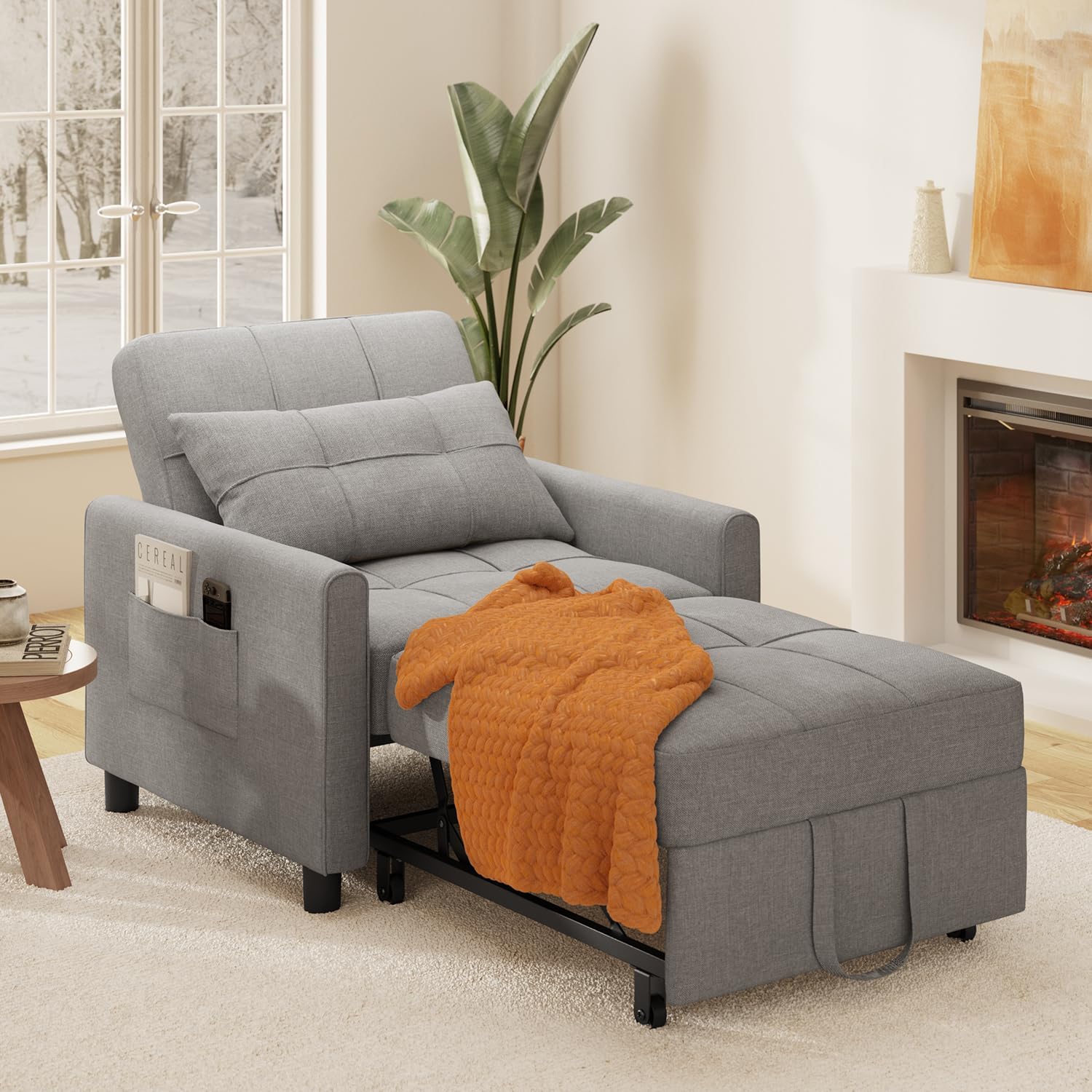 Xbro Fotel Do Spania 3 w 1, Rozkładana Sofa z Funkcją Łóżka, Regulowane Krzesło z Poduszką i Kieszenią, Wielofunkcyjny Fotel na Małe Przestrzenie, Akademiki, Biura