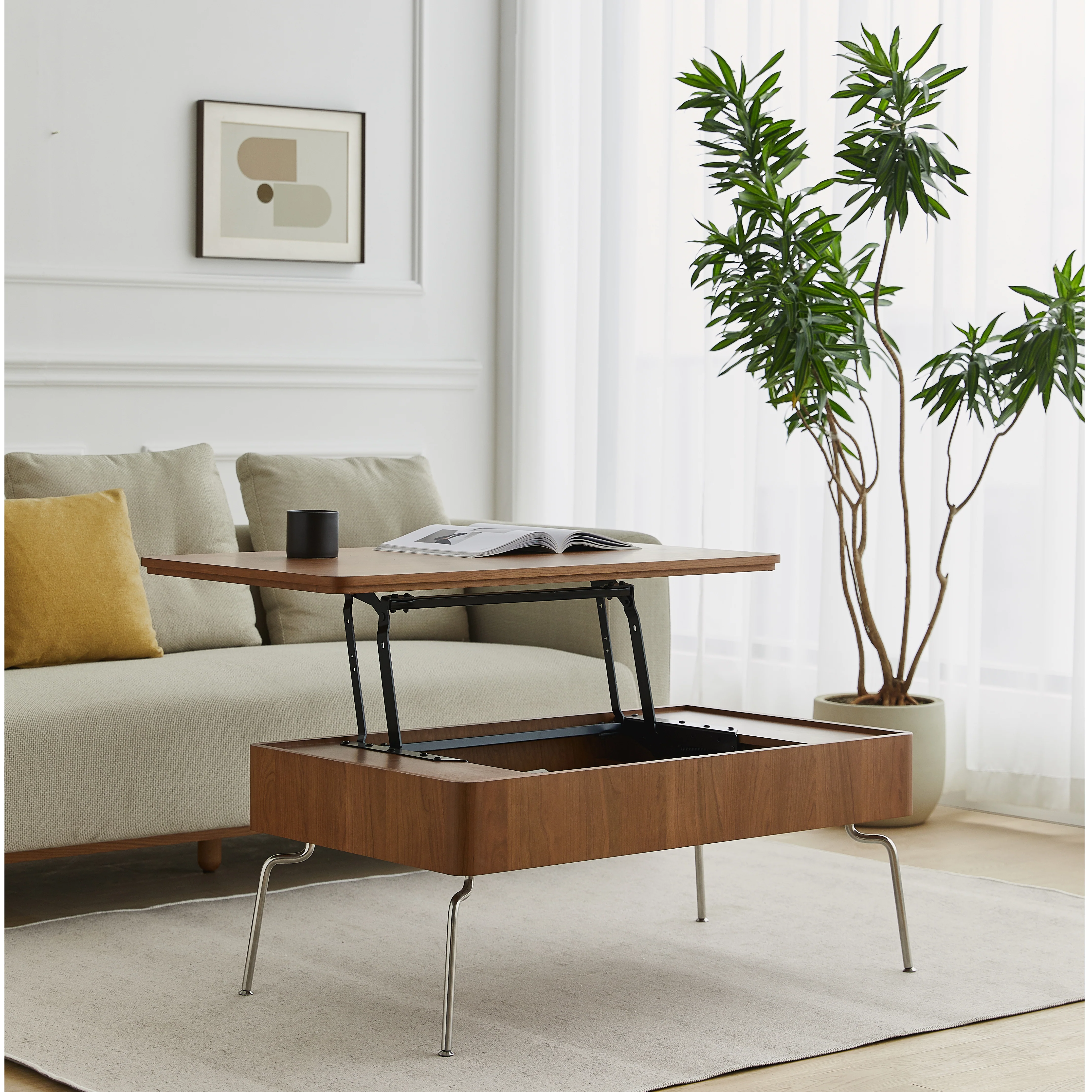NÓVORA CASA elevable superior Mesa de centro con Almacenamiento