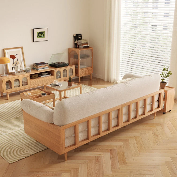 NÓVORA CASA Beige Tapizado sofá en Lino de algodón tela Madera maciza estructura
