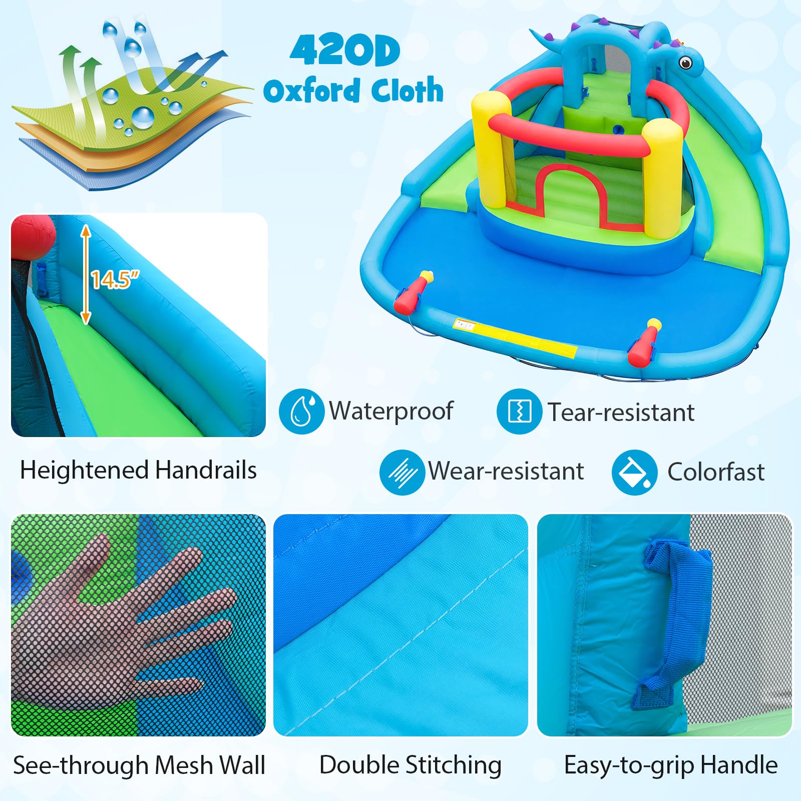 BOUNTECH Dinosaur Styling Inflatable Water Slide Double Slides Park with Bounce House