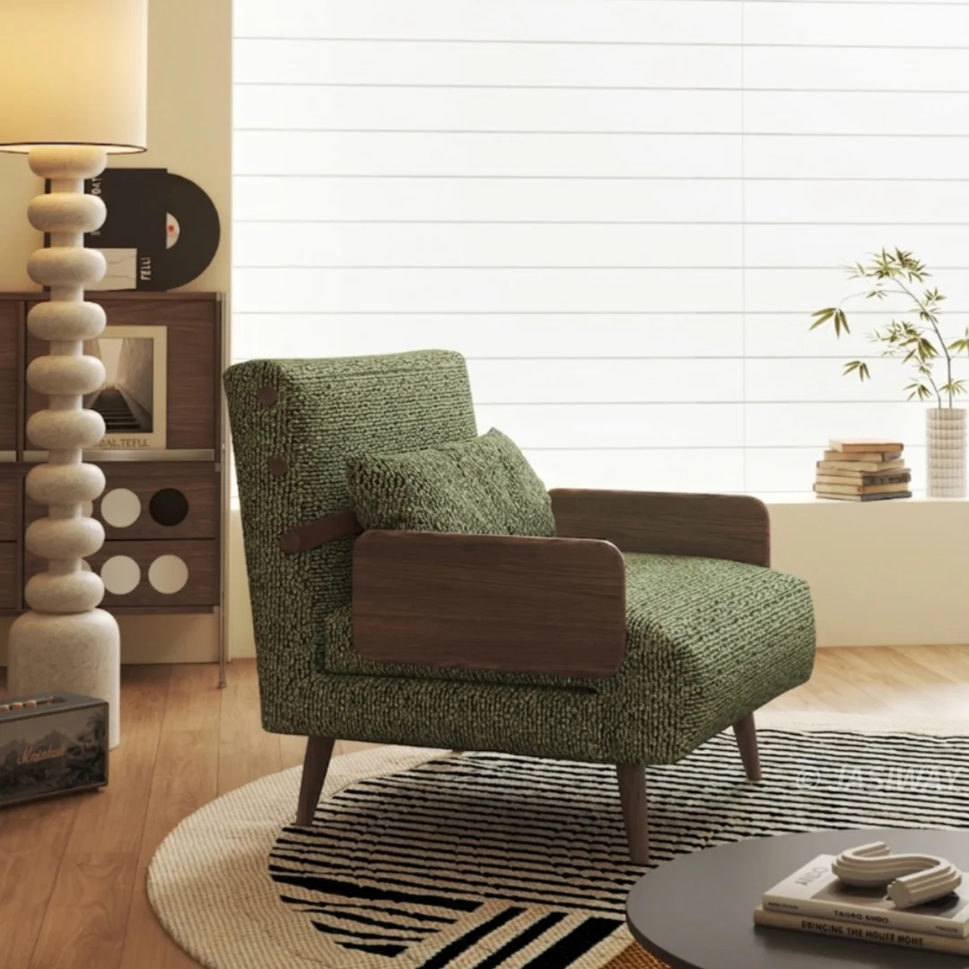 NÓVORA CASA transformable Sillón descanso cama con doble Tone Bouclé tweed tapizado & Ajustable respaldo