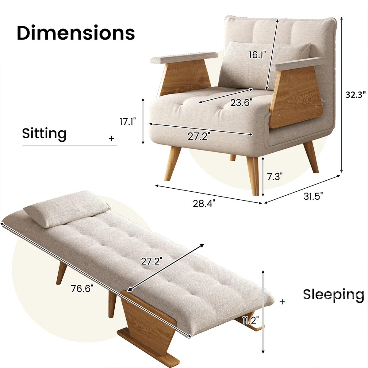3-en-1 Lino de algodón cama sillón| diario comodidad