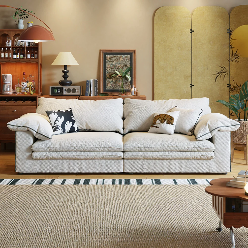 NÓVORA CASA Beige Lino de algodón Desmontable lavable tela sofá
