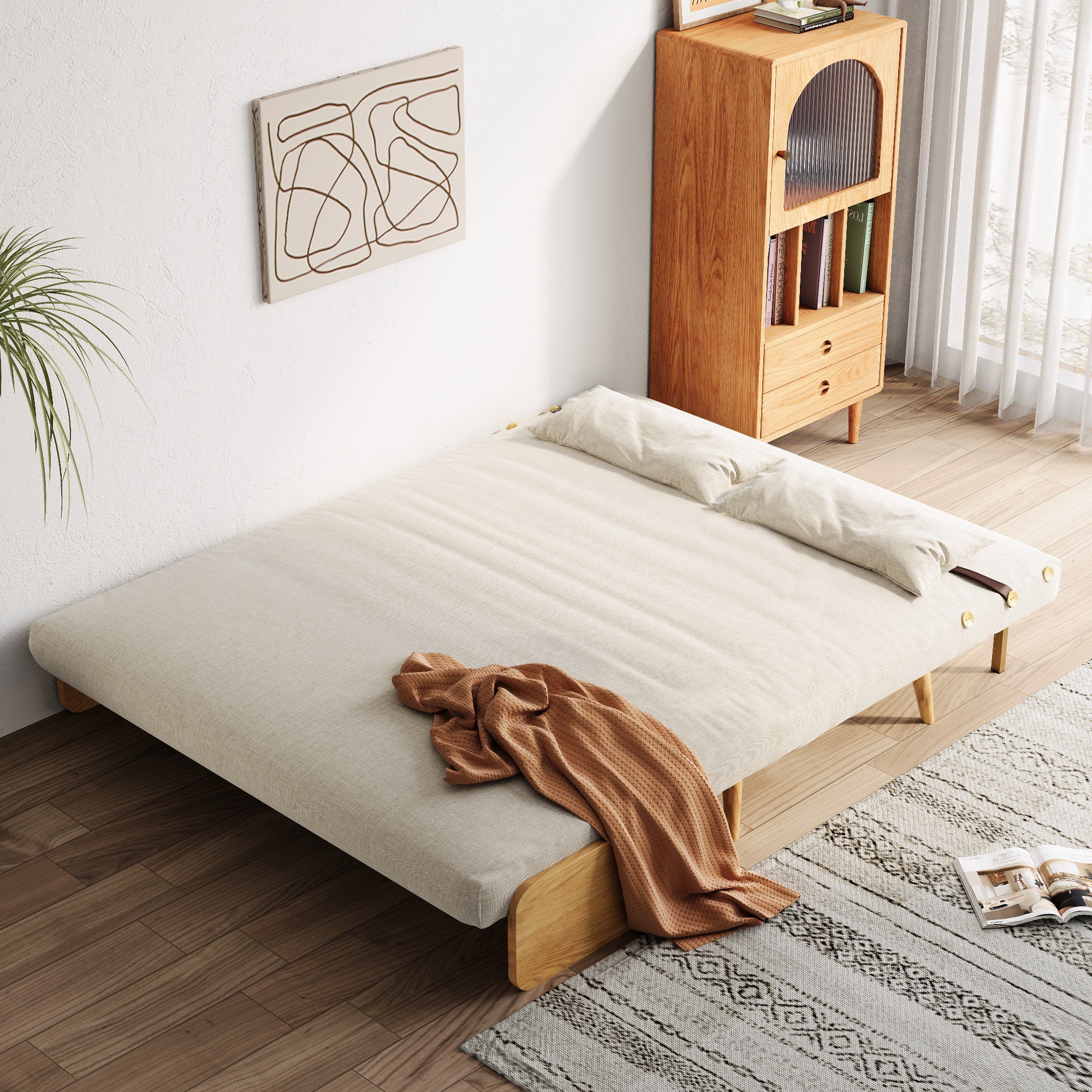NÓVORA CASA Beige & Café transformable sofá tecnológica tela Tapizado Plegable sofá