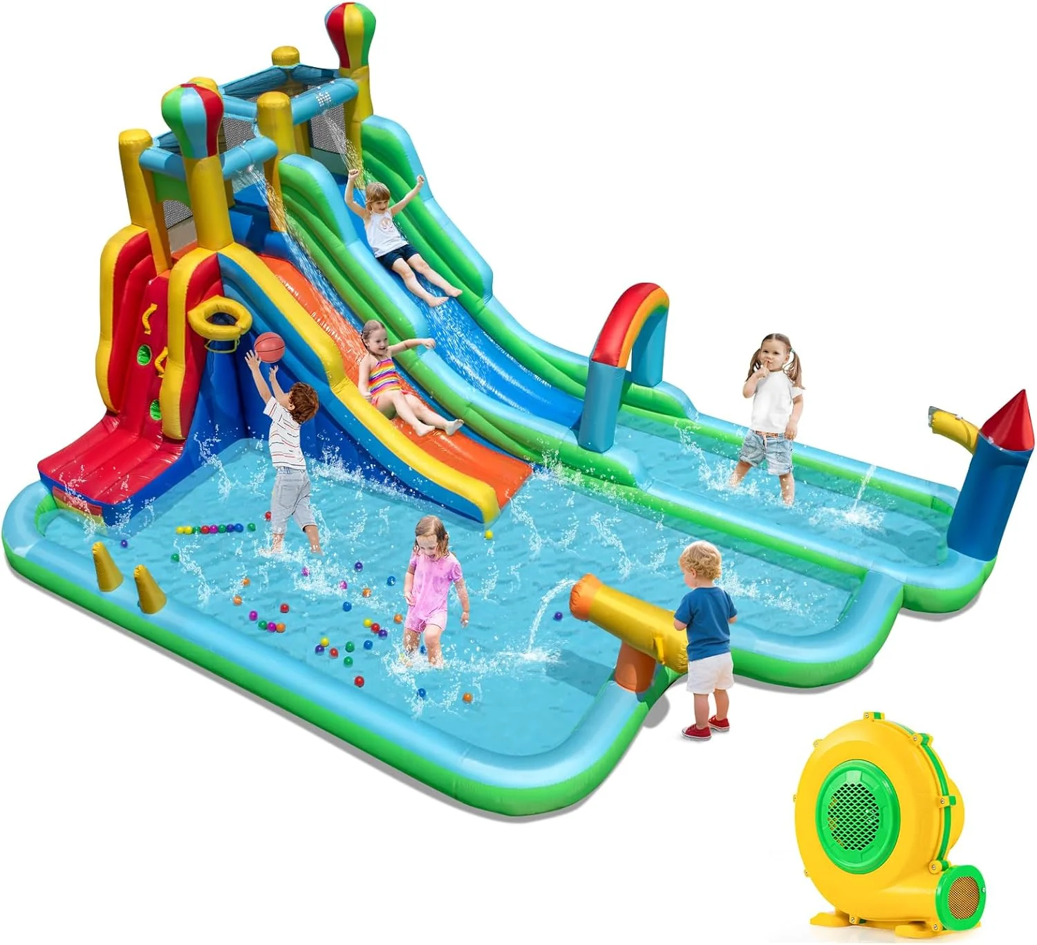 BOUNTECH Inflatable Water Slide Dual Slides Kids Water Slide Park Jump Bouncy Castle