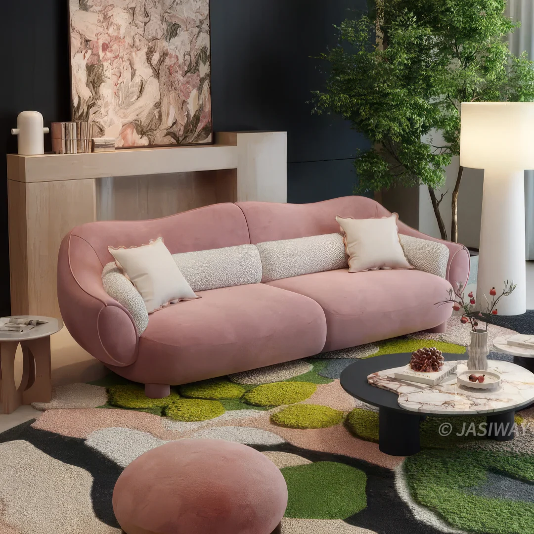 RINGCHEN rosa pálido Rosa Curvo nube sofá con escultórico Shell inspirado silueta| Moderno De lujo profundo asiento Tapizado sofá para de diseñador Sala