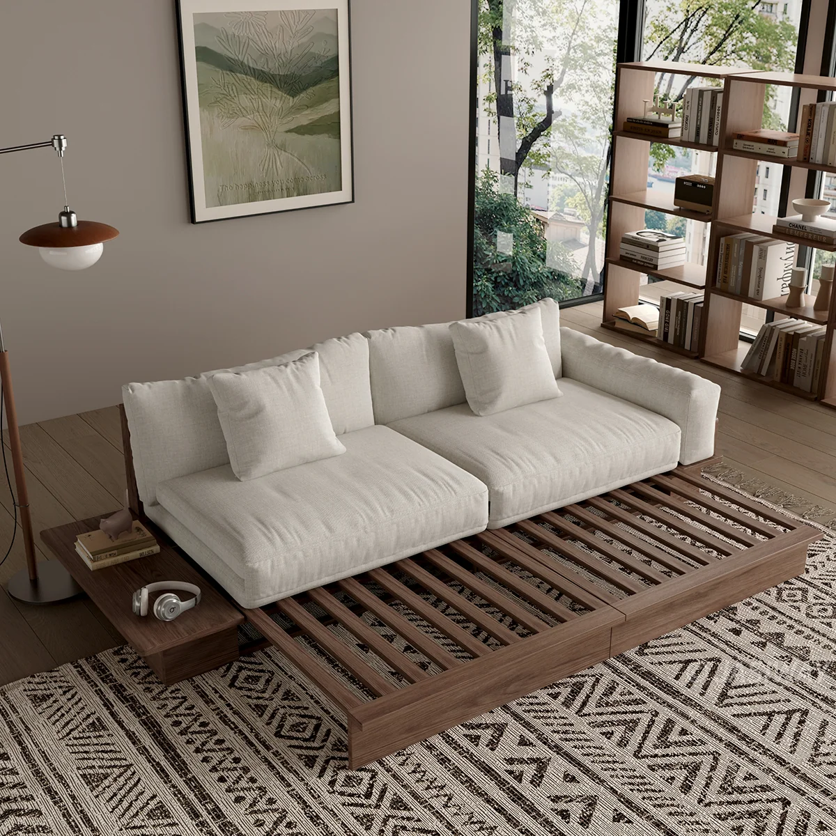 NÓVORA CASA extraíble extraíble Sofá cama con madera plataforma soporte| bajo perfil transformable sofá para Sala