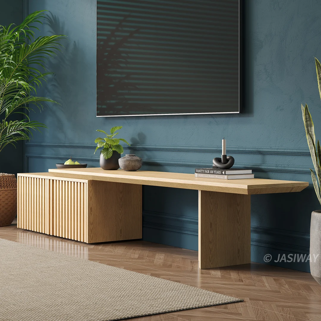 NÓVORA CASA Extensible mediados siglo Moderno Mueble para TV con acanalado puertas & Ajustable repisas| expandible madera multimedia consola para Sala