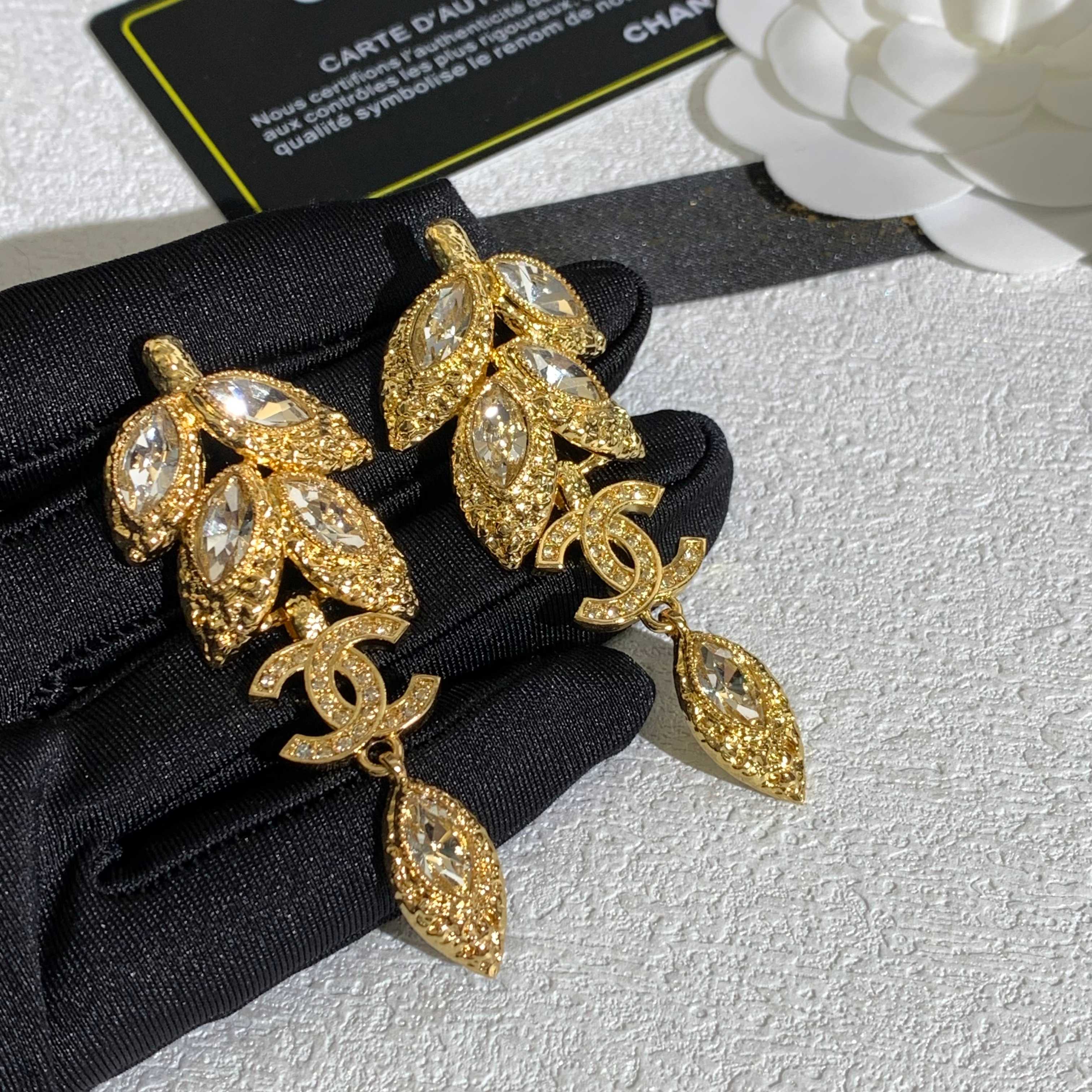 Chanel Golden Wheat Leaf Earrings High