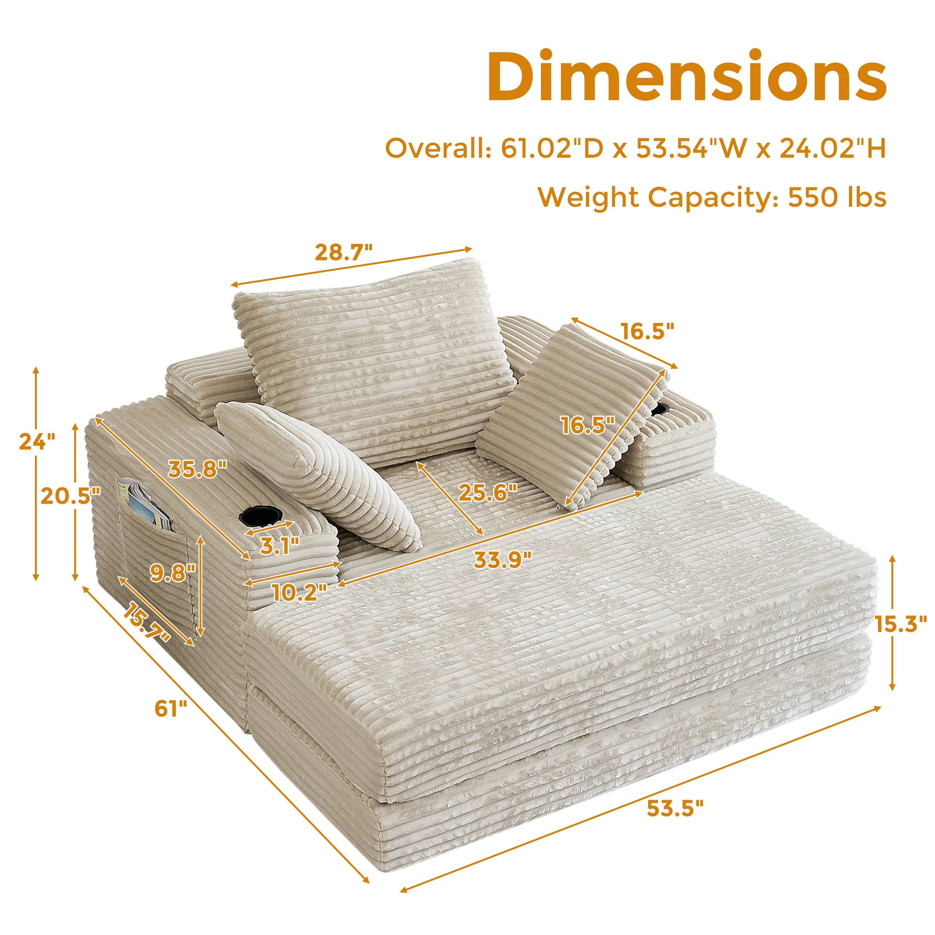 NÓVORA CASA 53.5” Moderno extragrande diván descanso Sofá cama