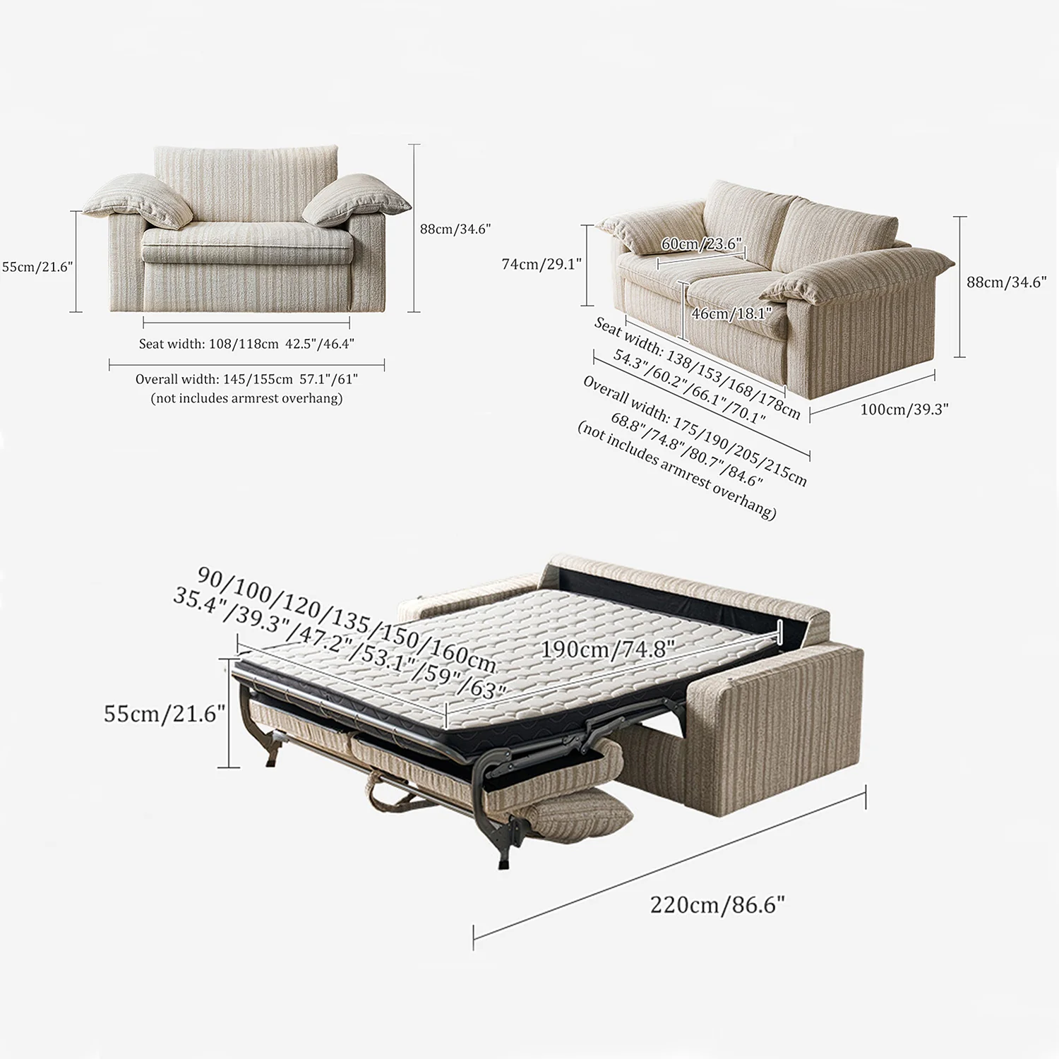 NÓVORA CASA extraíble extraíble Sofá cama con oculto colchón para compacto sala