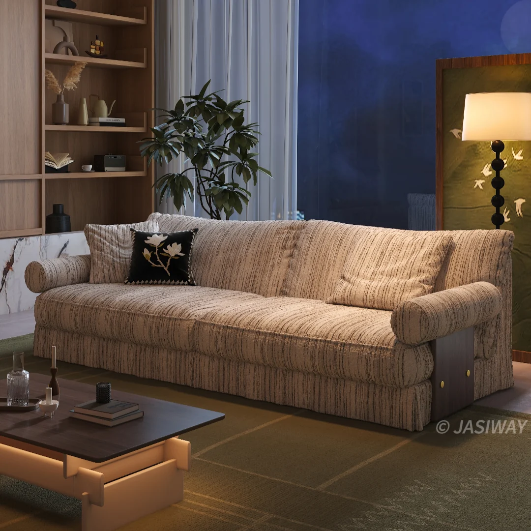 JASIWAY texturizado lino mezcla sofá– Minimalista Crema Blanco Tapizado sofá con Madera maciza detalle| cómodo Sala asiento