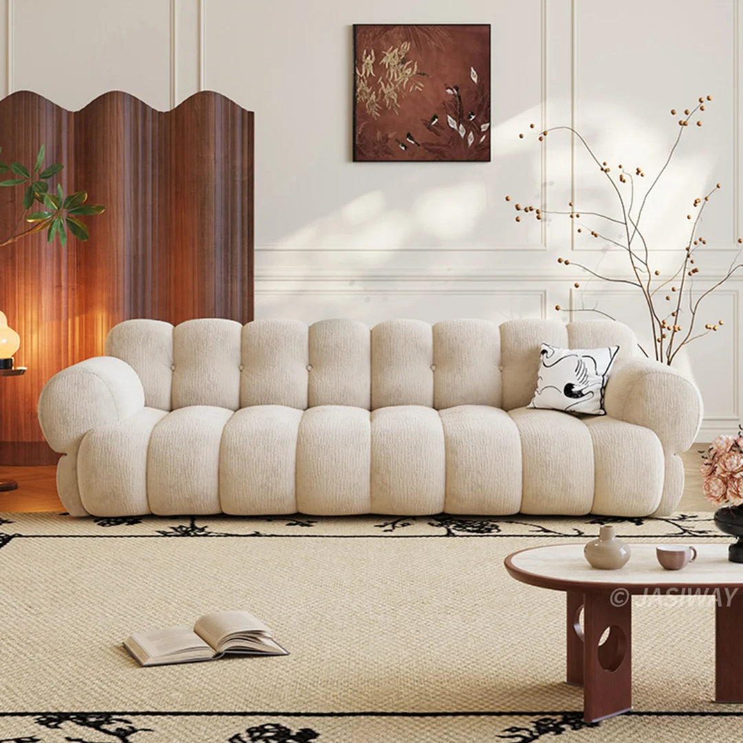 NÓVORA CASA modulable burbuja sofá en Chenilla & terciopelo| mediados siglo Moderno nube sofá- retro malvavisco sofá en musgo Verde, bosque, ámbar & almendra Crema