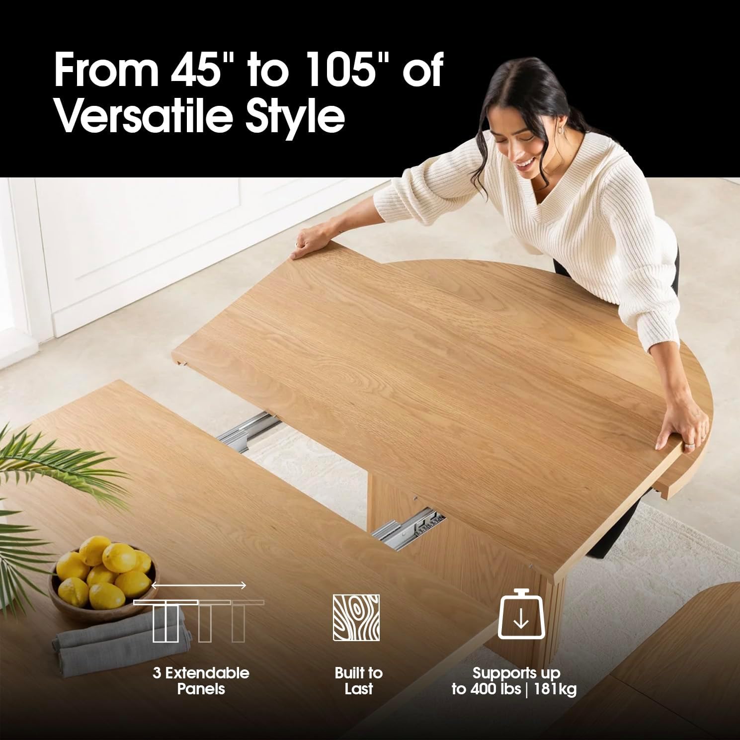 Transformer Table Solid Wood Extendable Round Dining Table Set