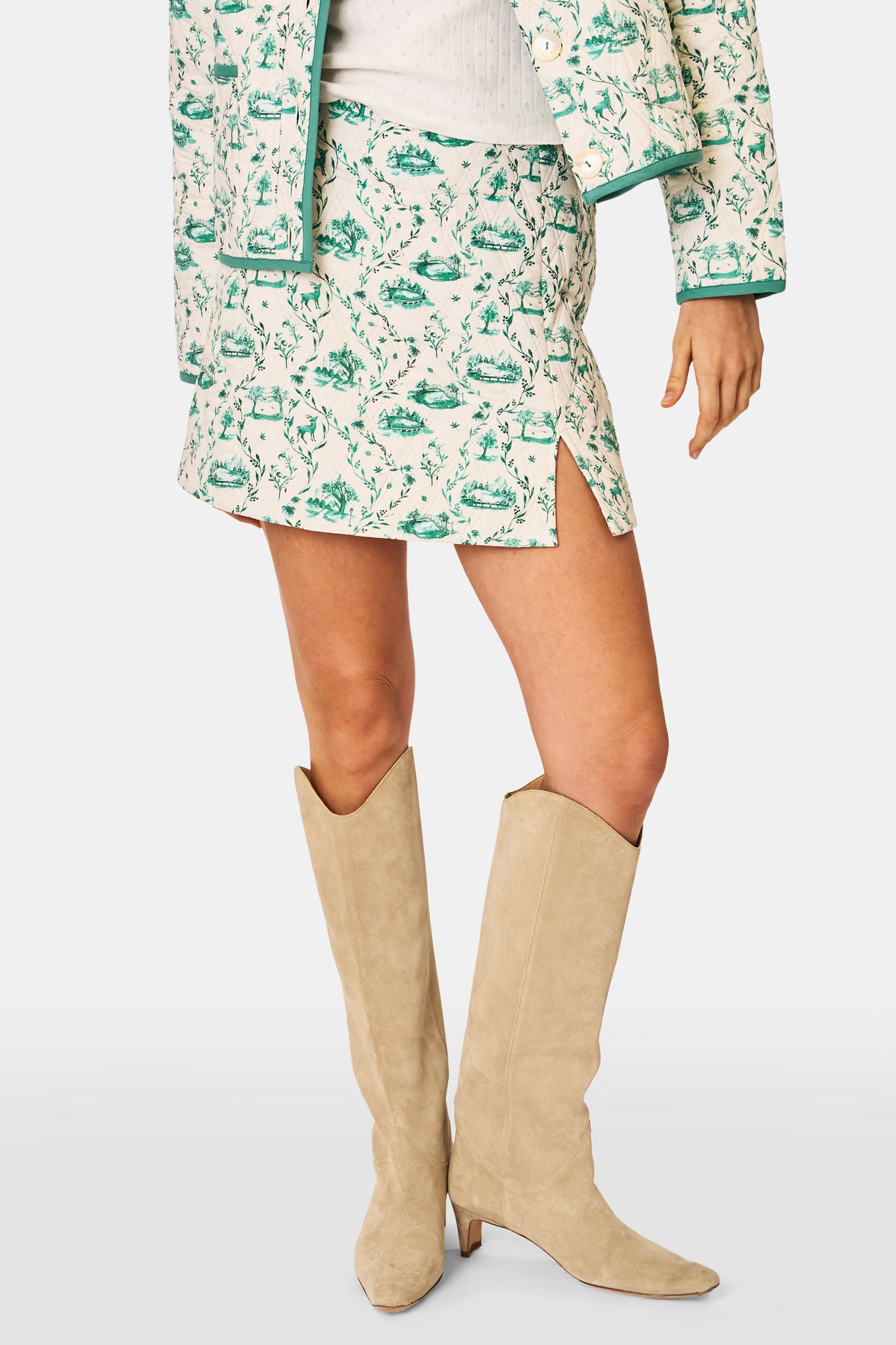 Woodland Toile Quilted Azure Mini Skirt