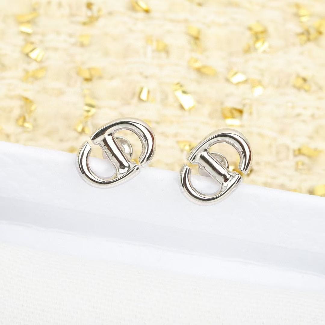 Dior CD Navy Stud Earrings High