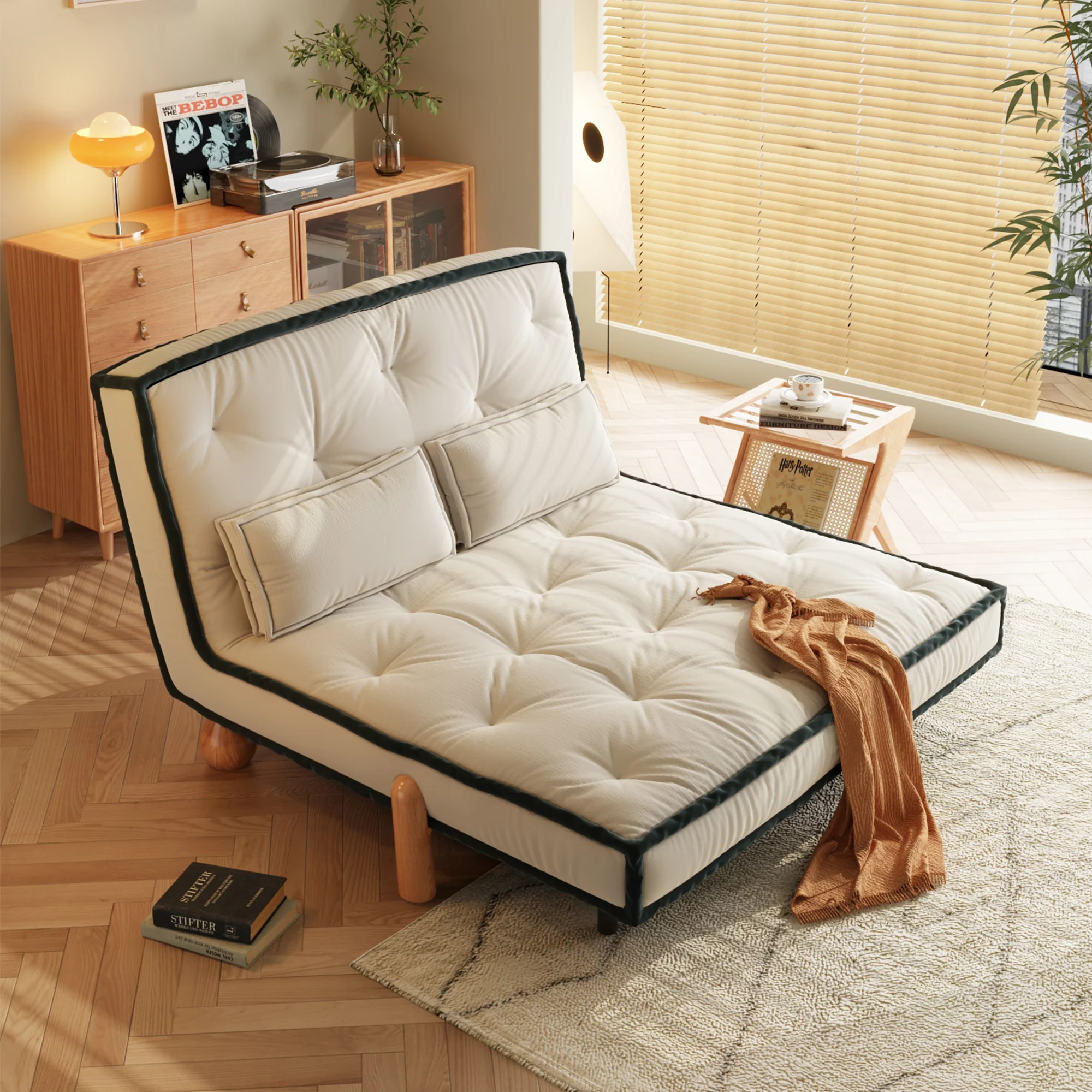 NÓVORA CASA transformable sin brazos Sofá cama individual sillón con Madera maciza patas