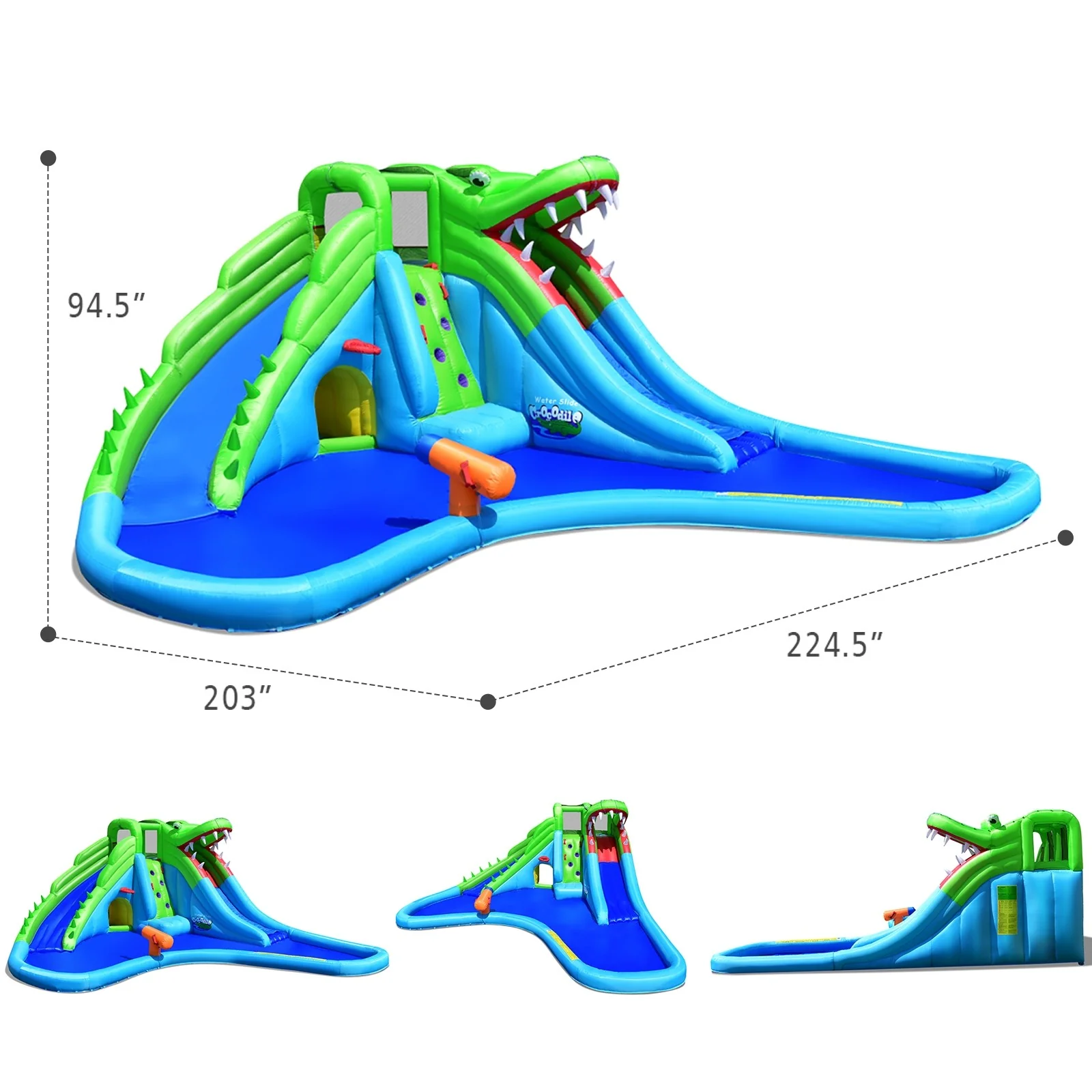 Costzon Inflatable Water Slide, Giant 7 in 1 Crocodile Water Park w/ Double Slides