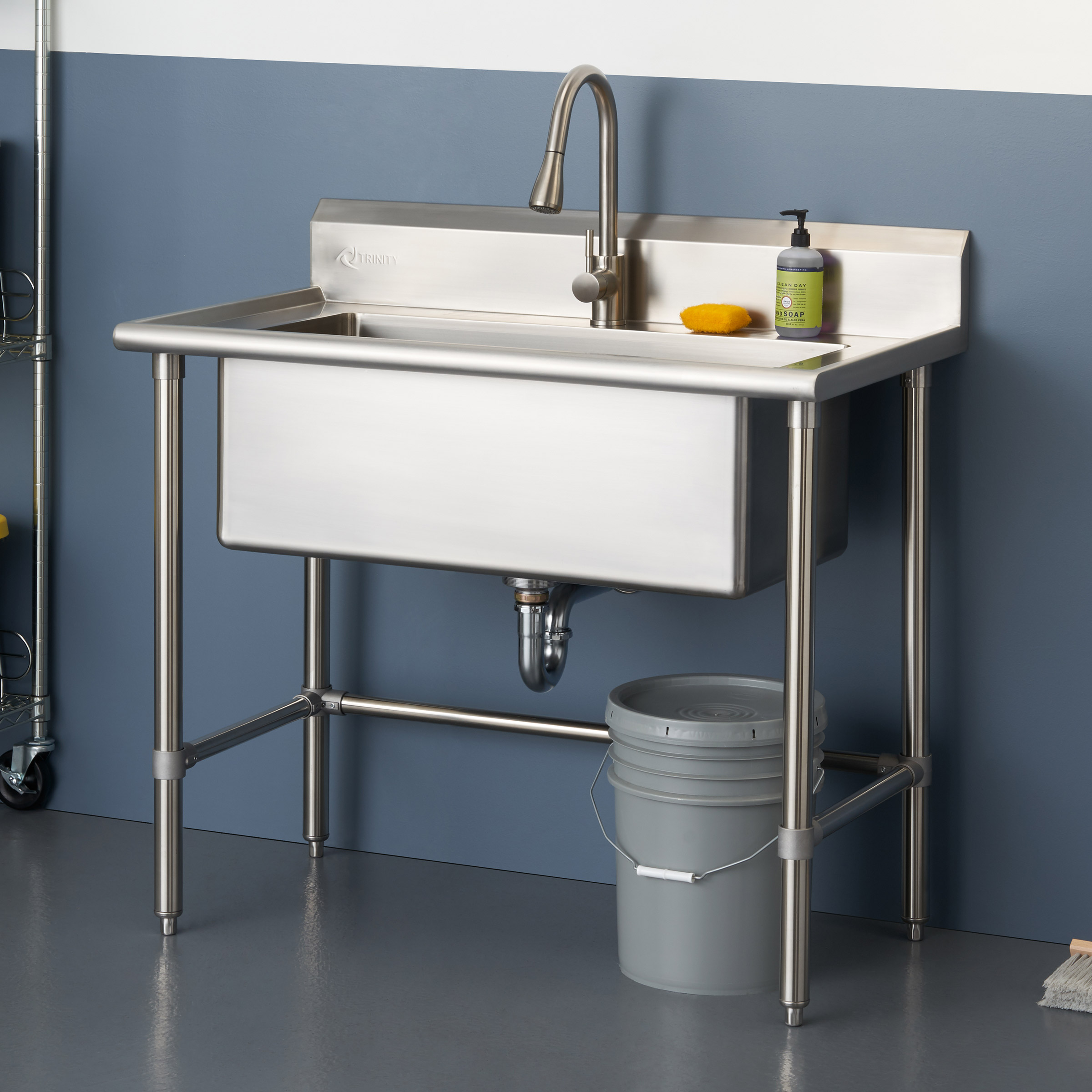 TRINITY 32′ x 16′ Stainless Steel Utility Sink with Pull-out Faucet