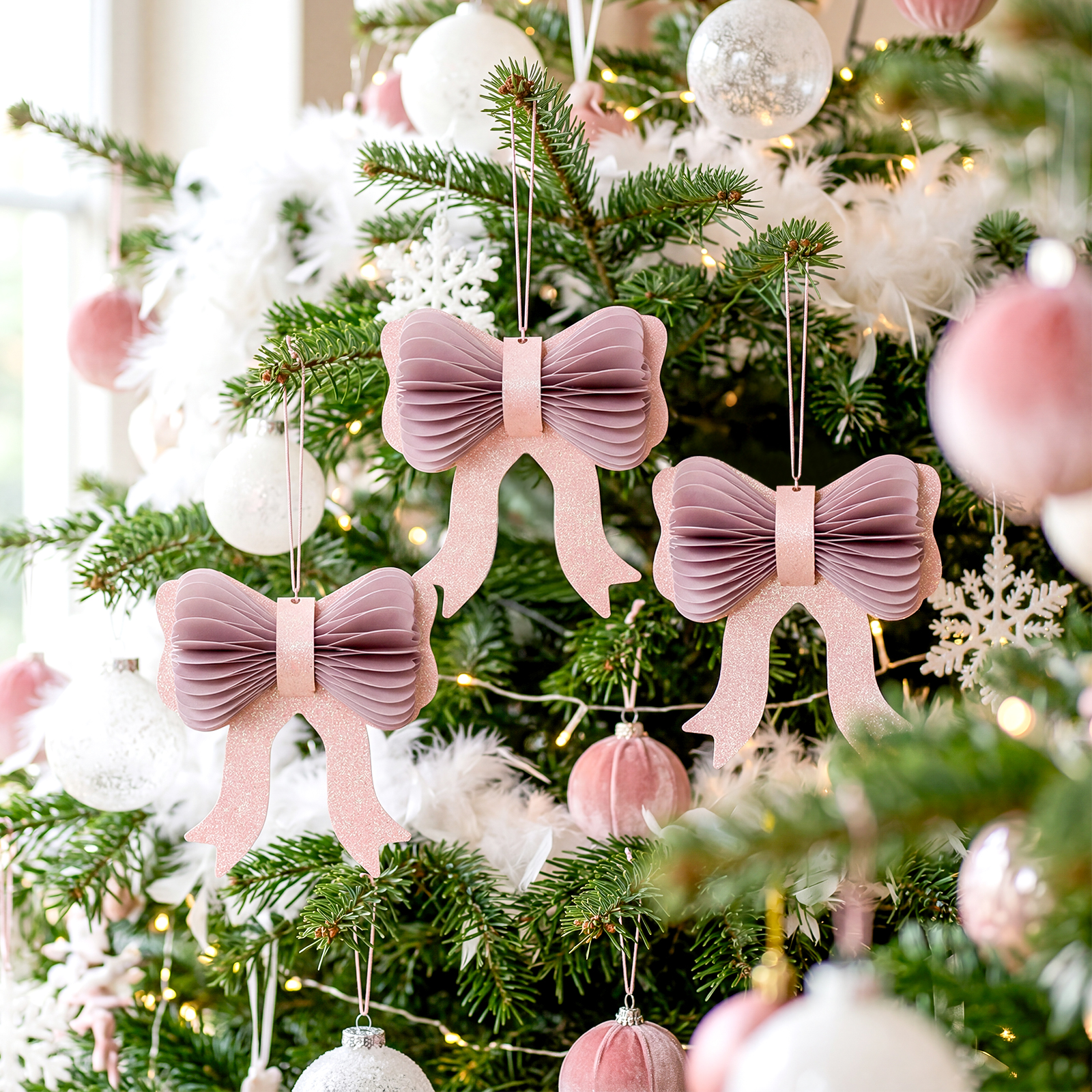 Christmas Honeycomb Bow Ornament for Tree Decoration