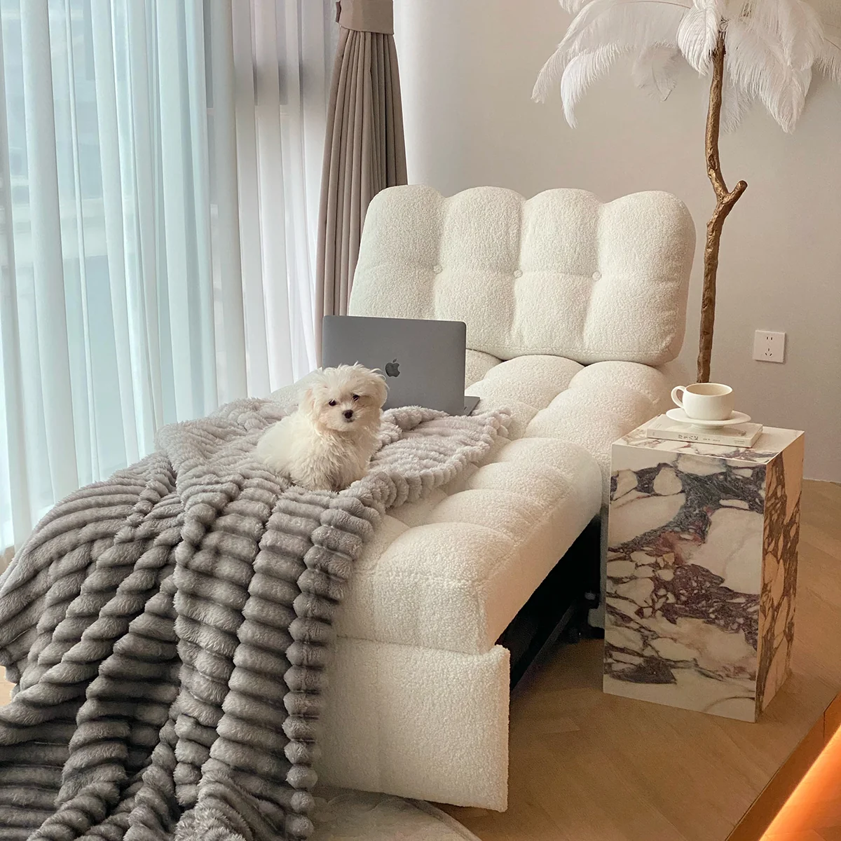 NÓVORA CASA peluche borrega descanso Sofá cama– Crema Blanco extraíble extraíble cama para pequeño espacios