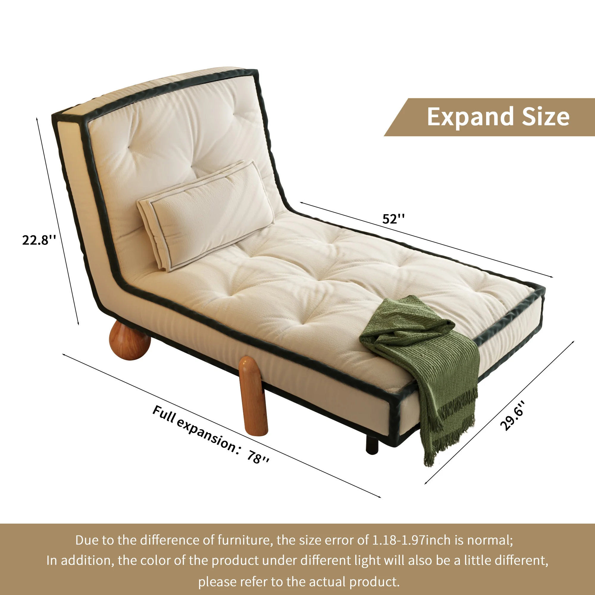 NÓVORA CASA transformable sin brazos Sofá cama individual sillón con Madera maciza patas