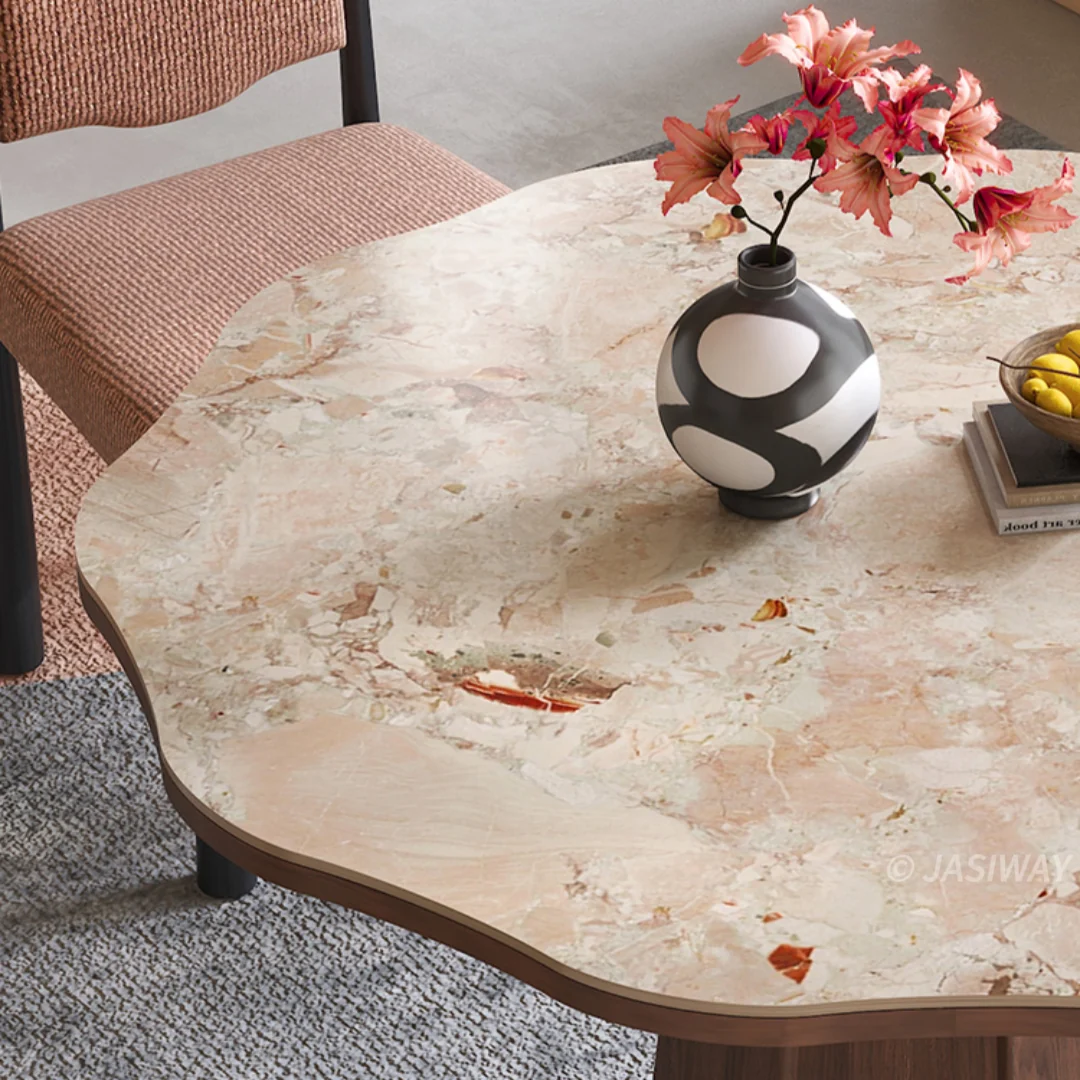 NÓVORA CASA ondulado borde Redondo Mesa de comedor con escultórico pedestal soporte| Moderno Mesa de comedor con Piedra sinterizada superior