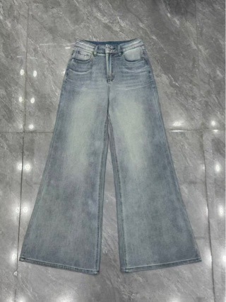 Women's Washed Wide-Leg Jeans, New Spring/Autumn Style, Plain Fit, High Waist, Straight Leg Pants 12112
