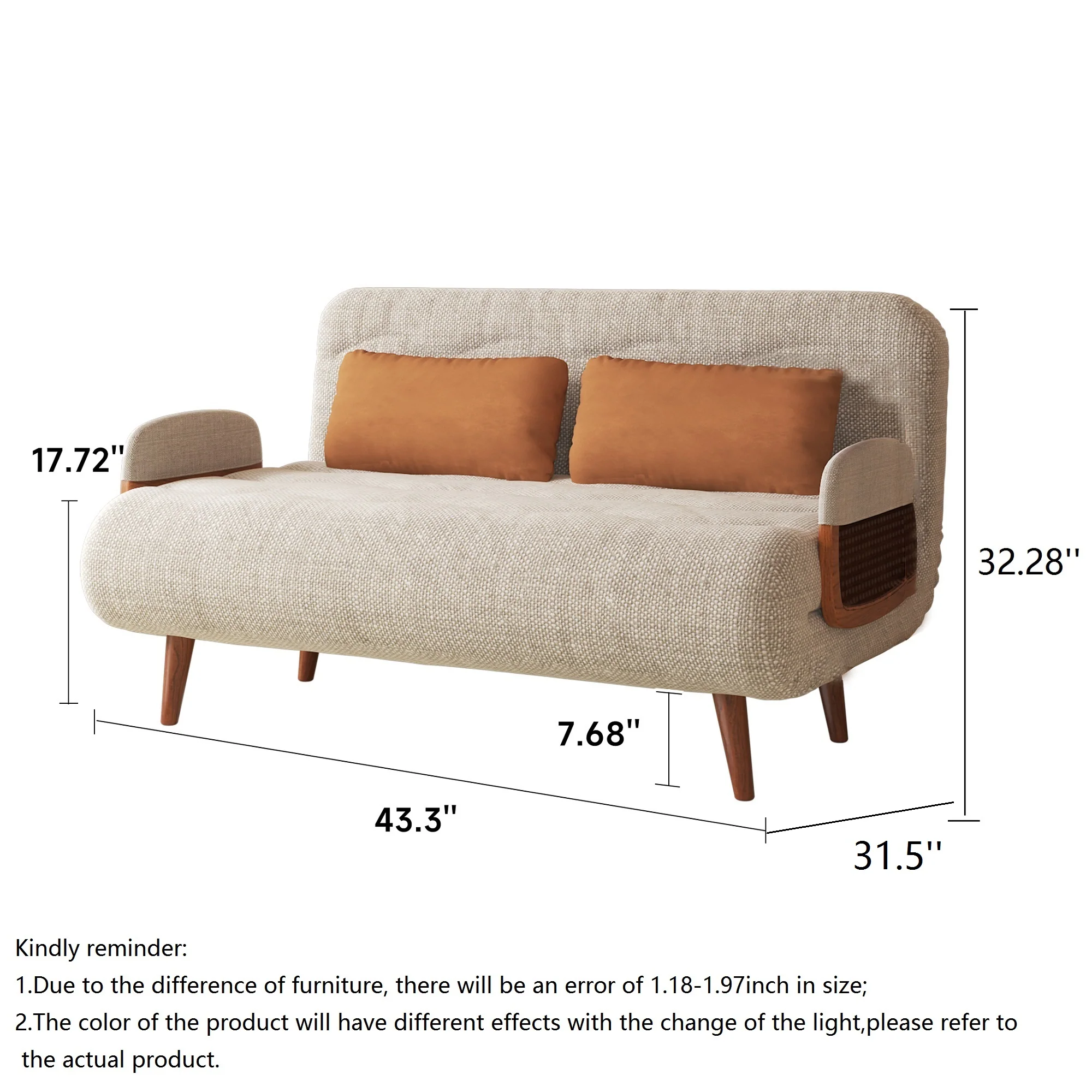 NÓVORA CASA 3-en-1 Beige plegable Sofá cama algodón & lino transformable sofá
