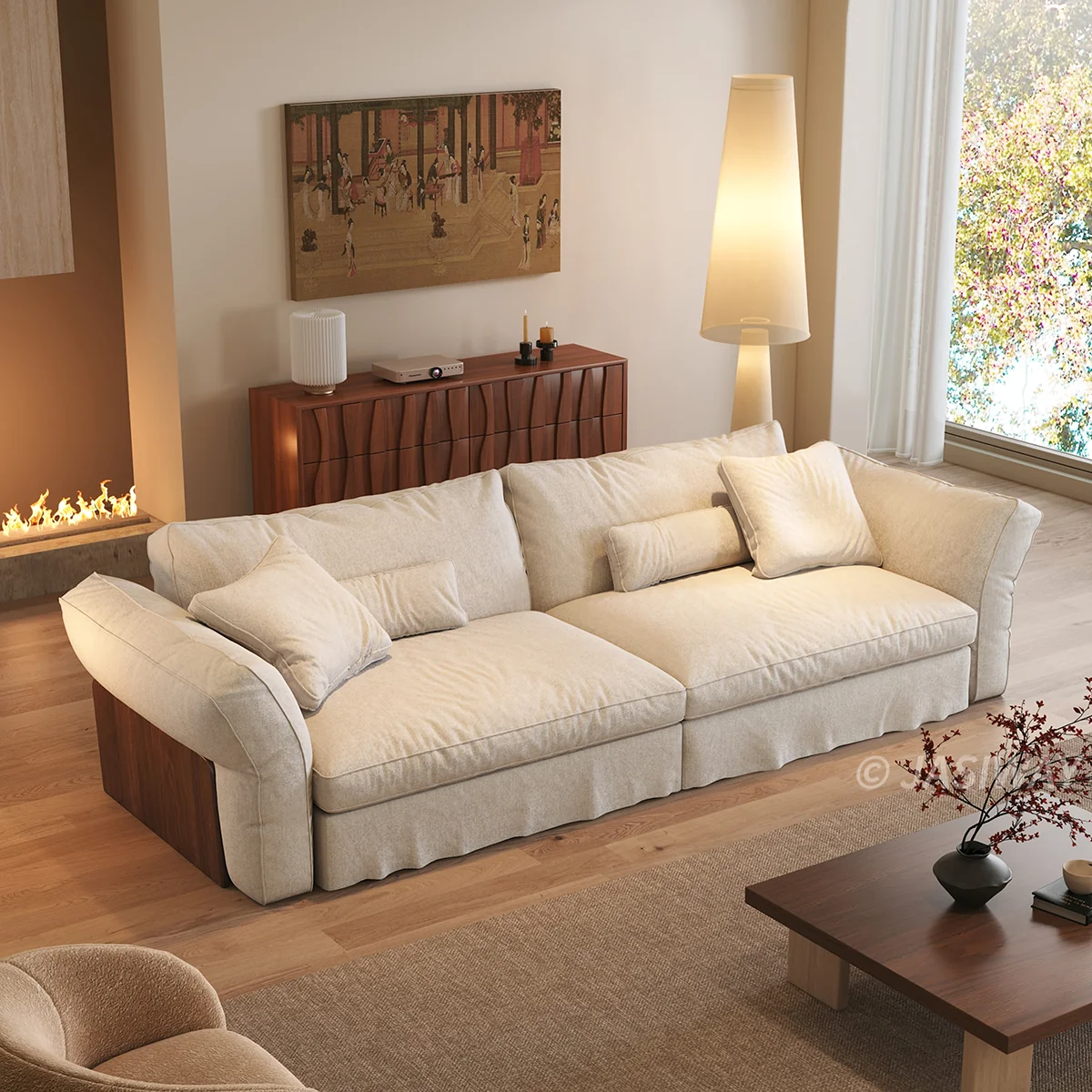 NÓVORA CASA Japandi Crema tela sofá con completamente Desmontable & lavable fundas