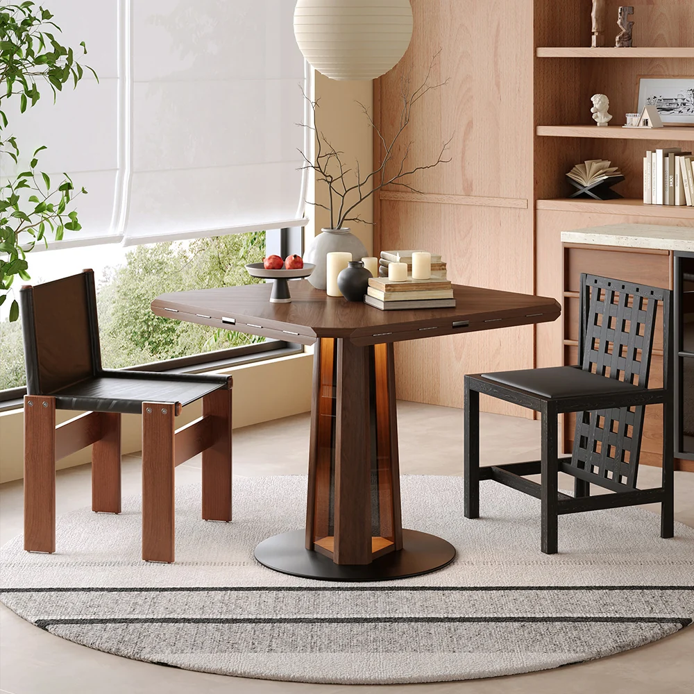 NÓVORA CASA nórdico estilo Madera maciza plegable Cuadrado Extensible Redondo Mesa de comedor con LED lámpara