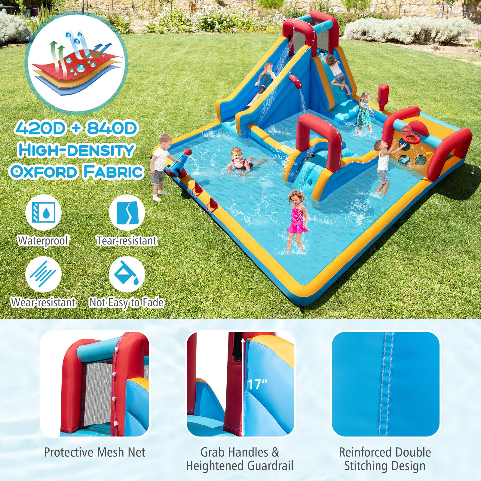 BOUNTECH Inflatable Water Slide Park 9-in-1 Giant Water Bounce House