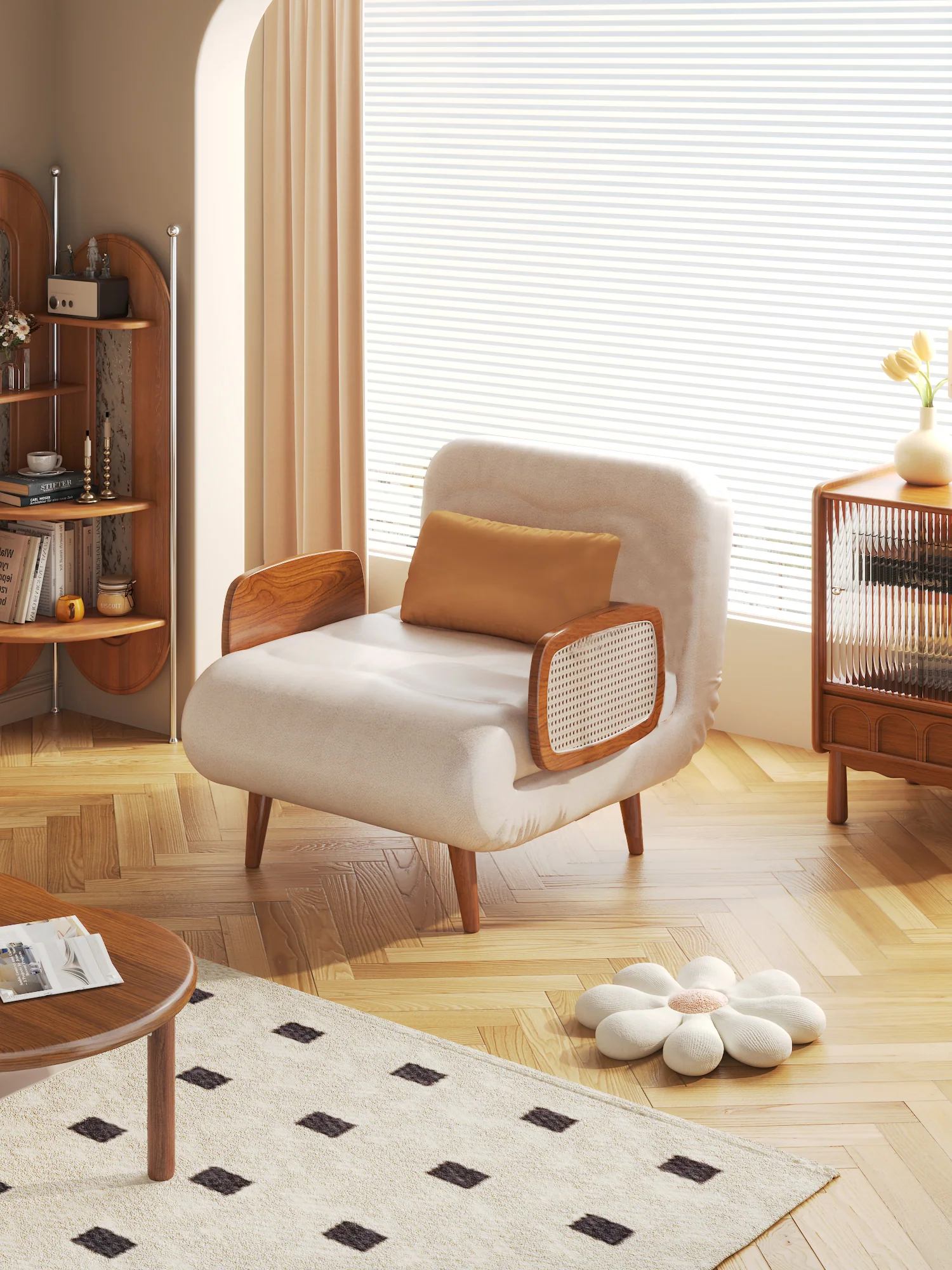 NÓVORA CASA 3-en-1 Beige plegable Sofá cama algodón & lino transformable sofá