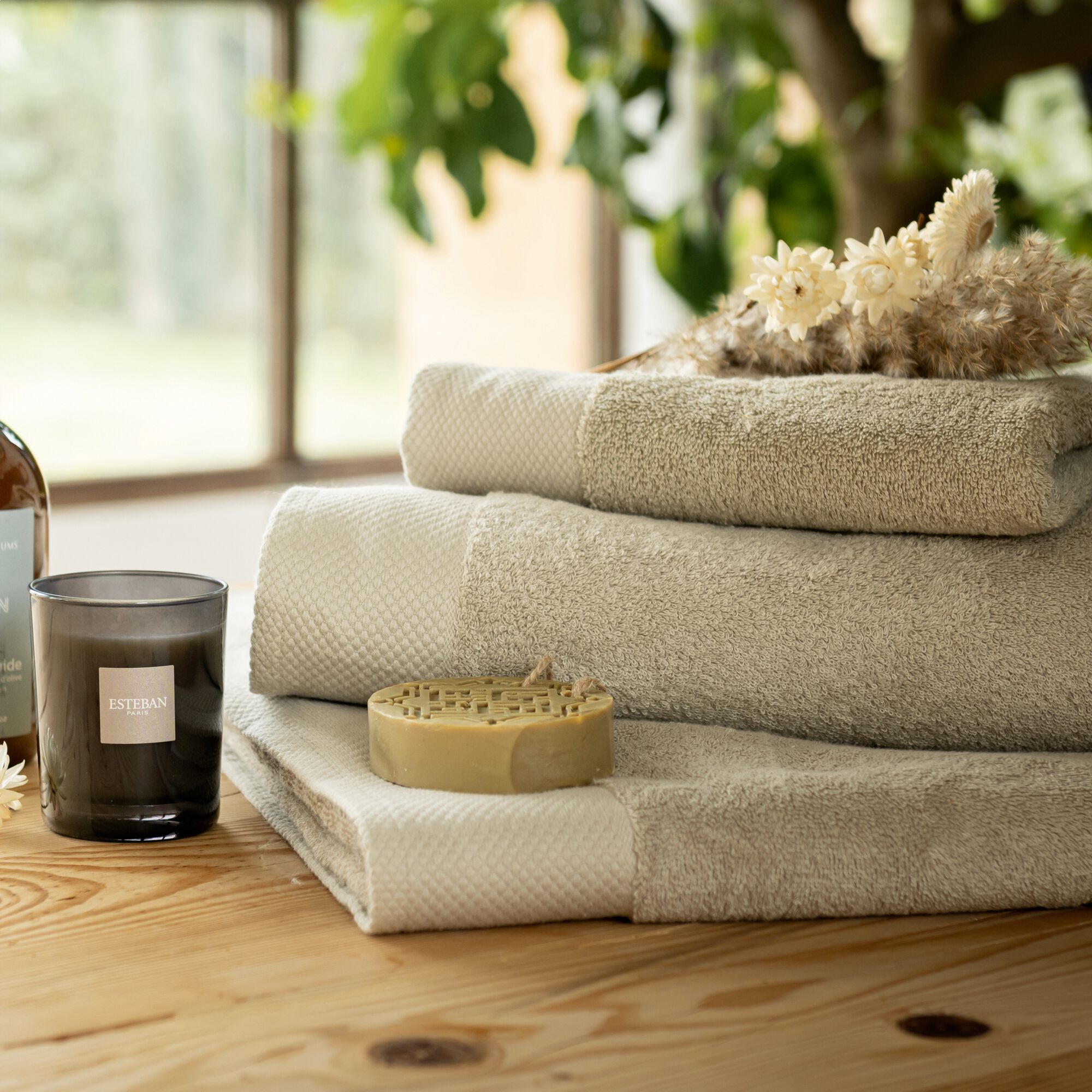 AZUR - Drap de douche en coton peigné - beige alpilles 70x140cm
