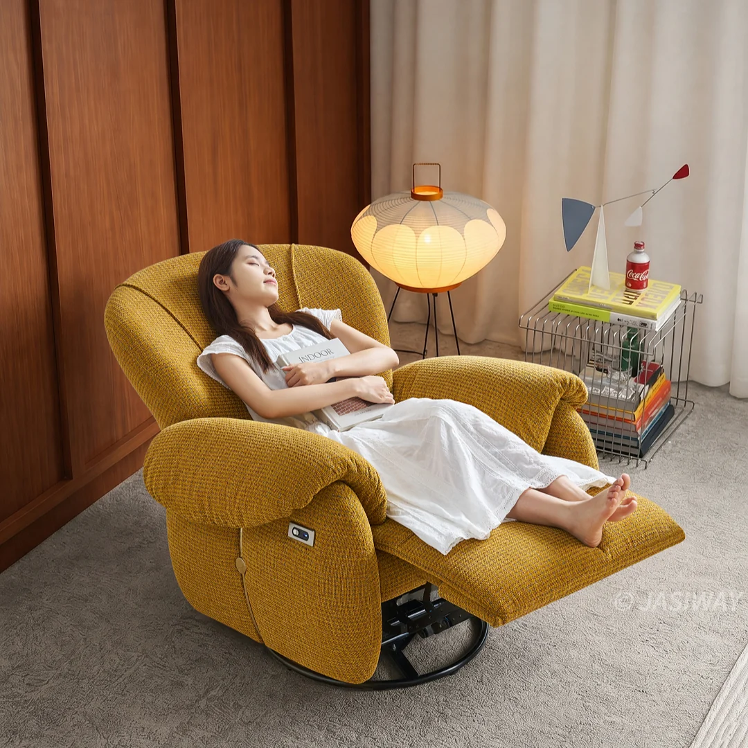 NÓVORA CASA Chenilla eléctrico Giratorio reclinable sillón| 270° Giratorio eléctrico reclinable con Ajustable respaldo & reposapiés para Sala