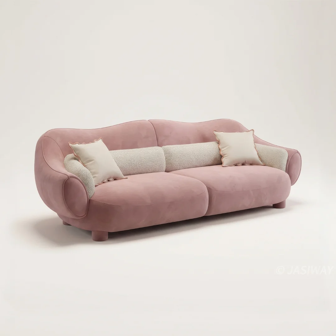 RINGCHEN rosa pálido Rosa Curvo nube sofá con escultórico Shell inspirado silueta| Moderno De lujo profundo asiento Tapizado sofá para de diseñador Sala