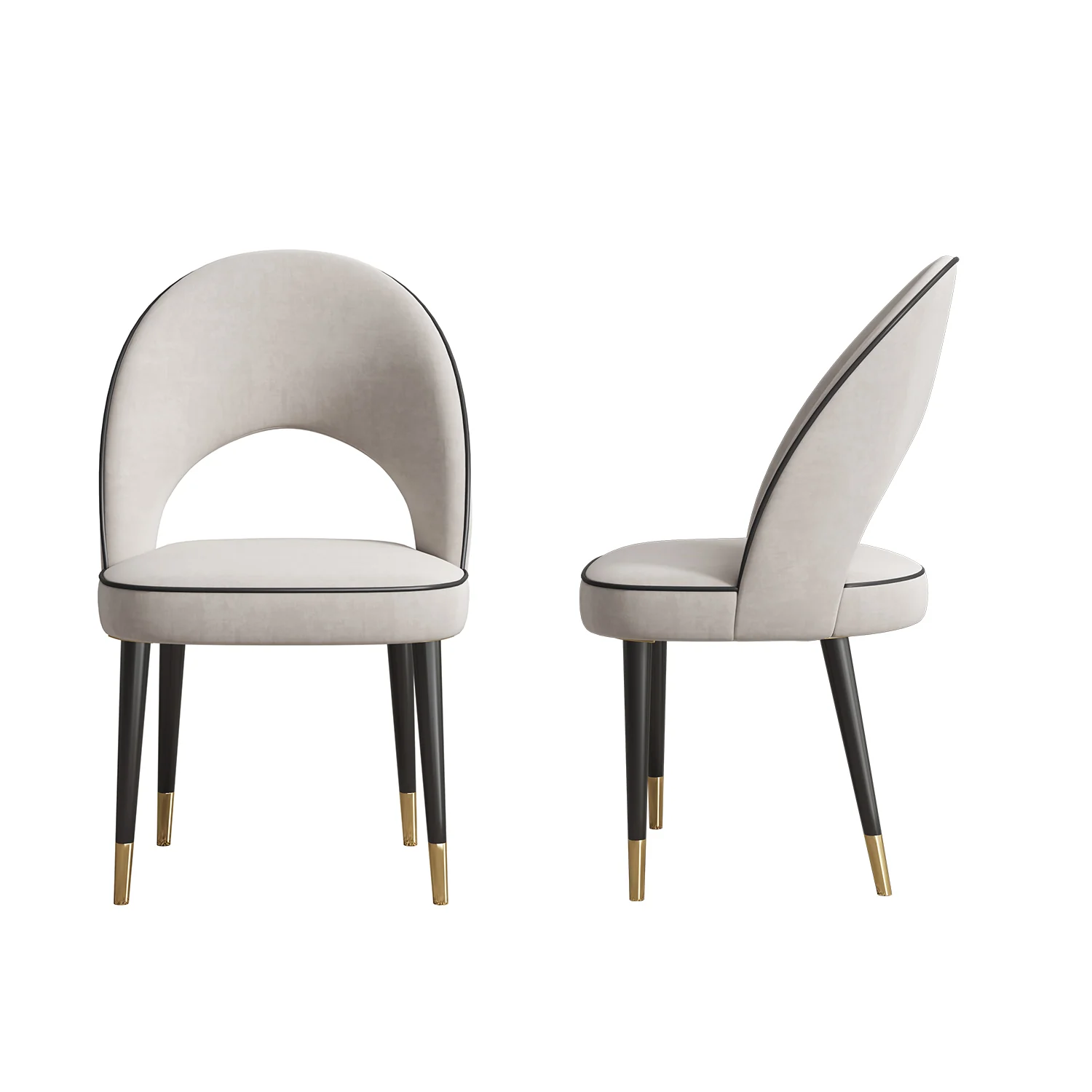 NÓVORA CASA Tapizado Beige Silla de comedor terciopelo lateral sillas abierto respaldo (Juego de 2)