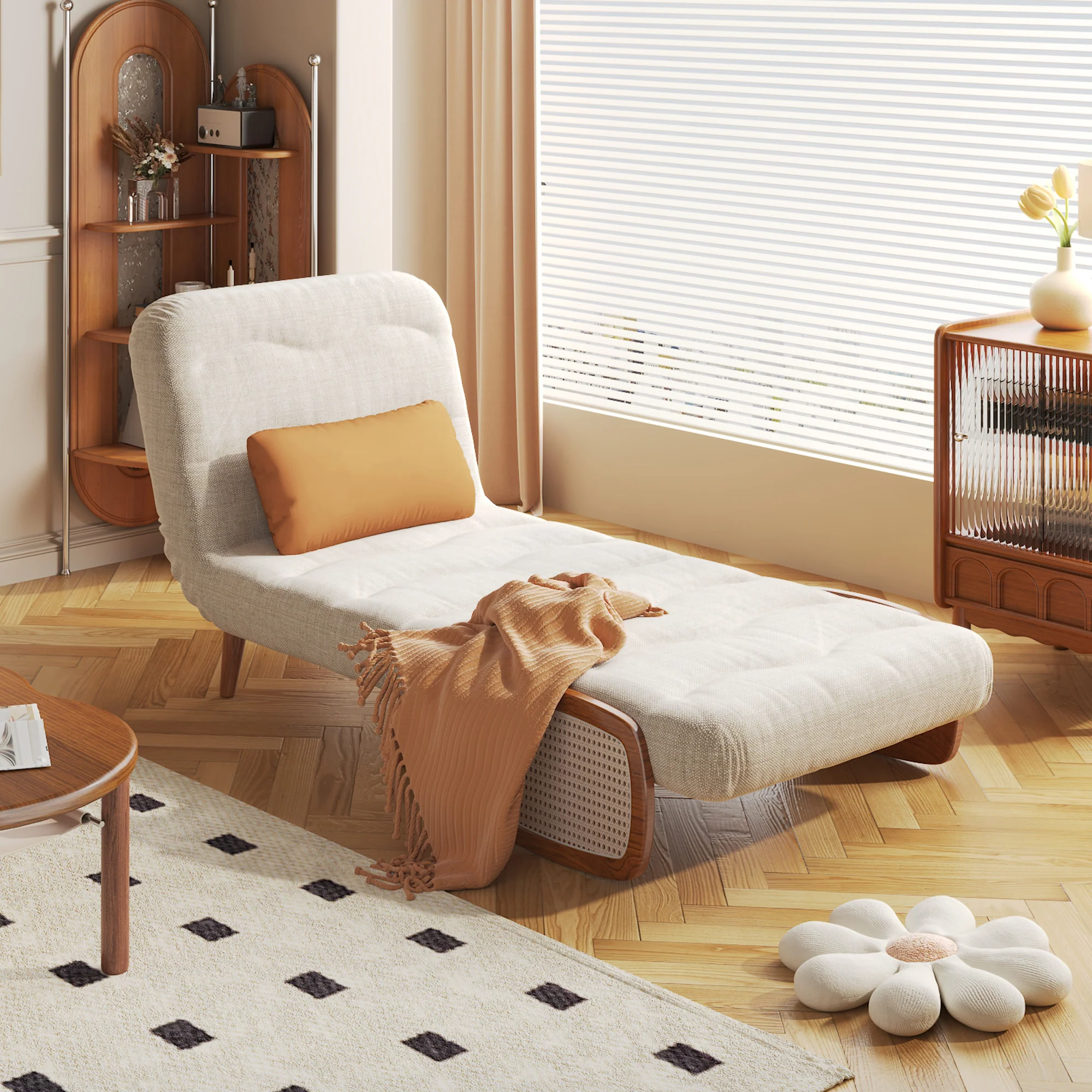 NÓVORA CASA 3-en-1 Beige plegable Sofá cama algodón & lino transformable sofá