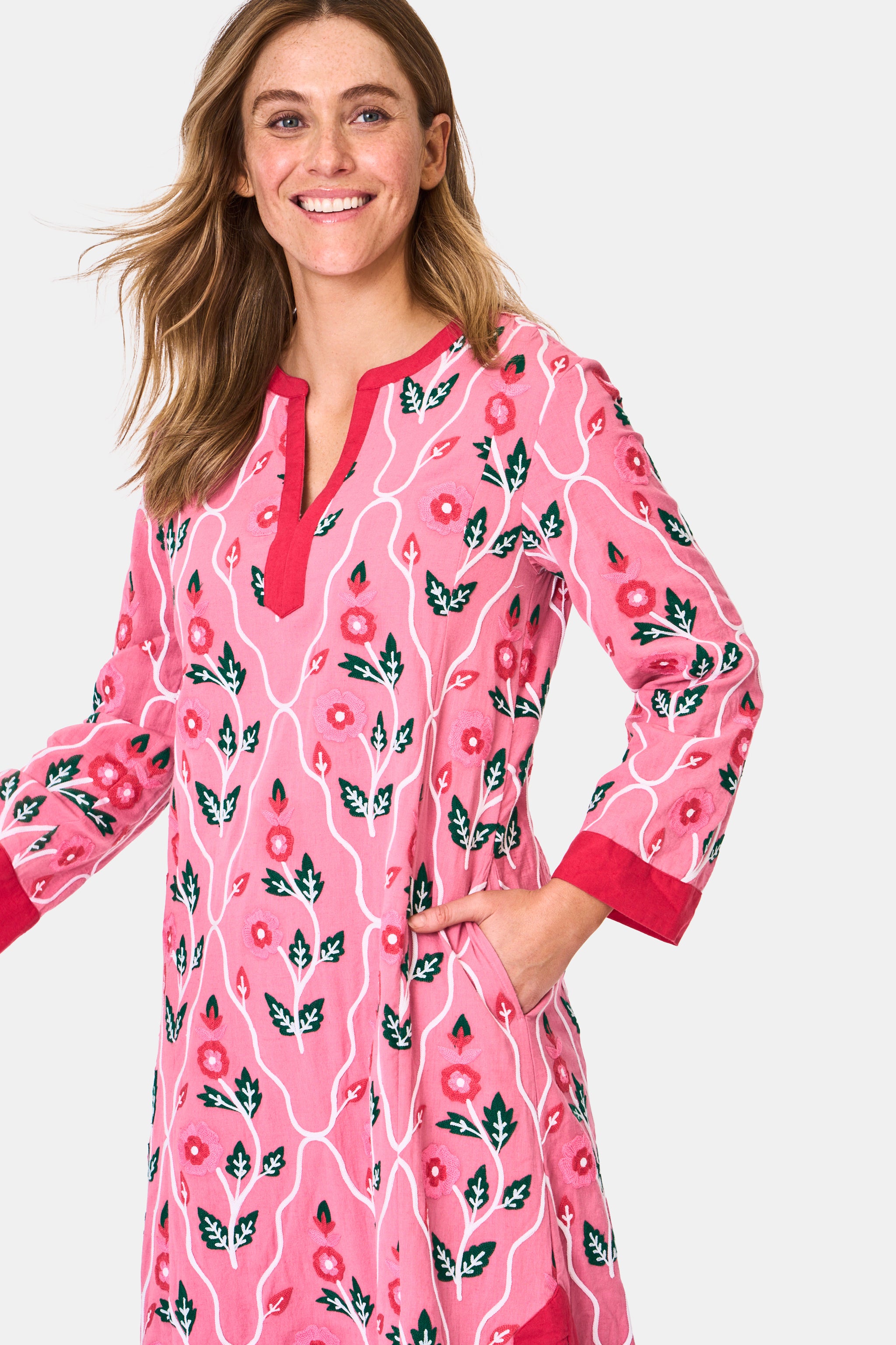 Trellis Floral Embroidery Johanna Caftan